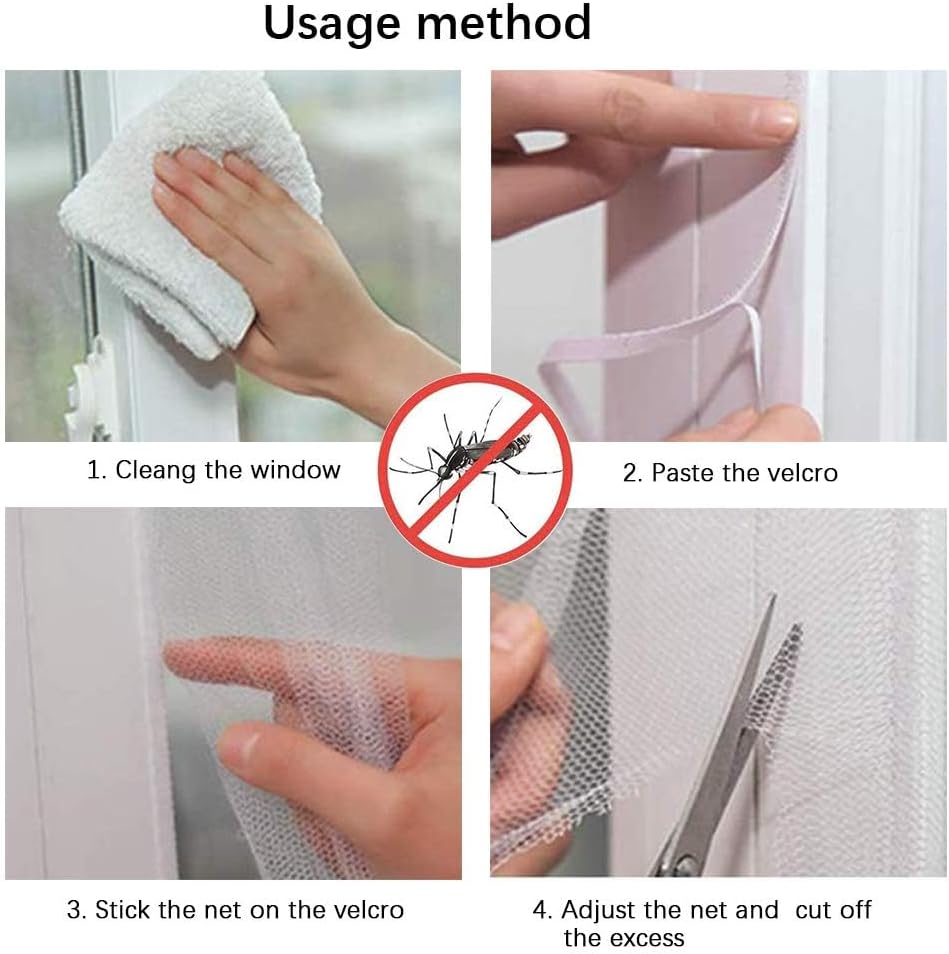 Detalle 2 de MOEGFY Window Screen Mosquito Netting (2 Pack) – Self-Adhesive Fly Screen Mesh Curtain, White, 150x180CM with Sticky Tape