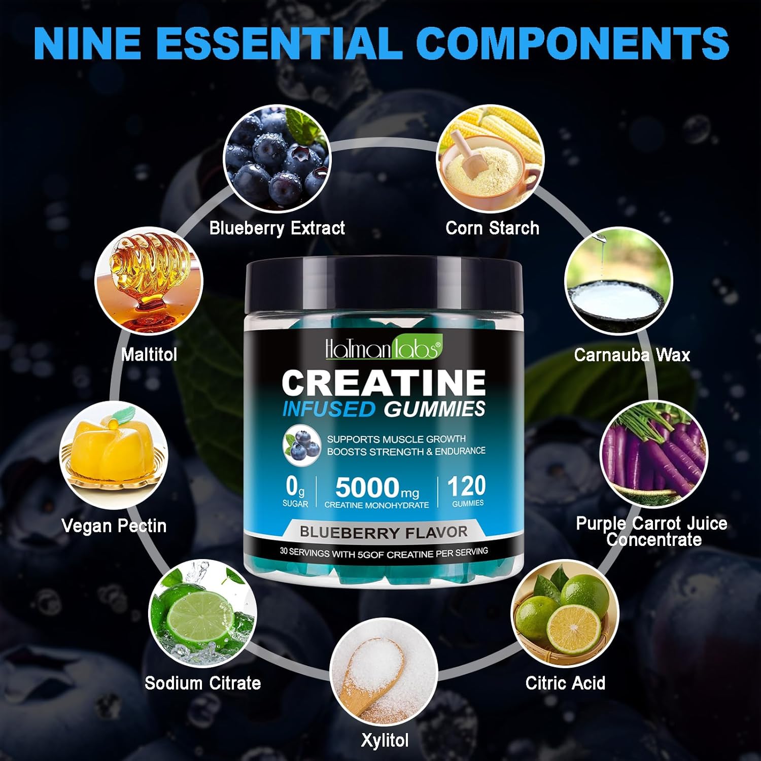 Thumbnail 1 de 120 Creatin Ultra Gummis (Kreatin-Monohydrat) mit B12 & L-Taurin, zuckerfrei, vegan – Erdbeergeschmack, 120 Stück