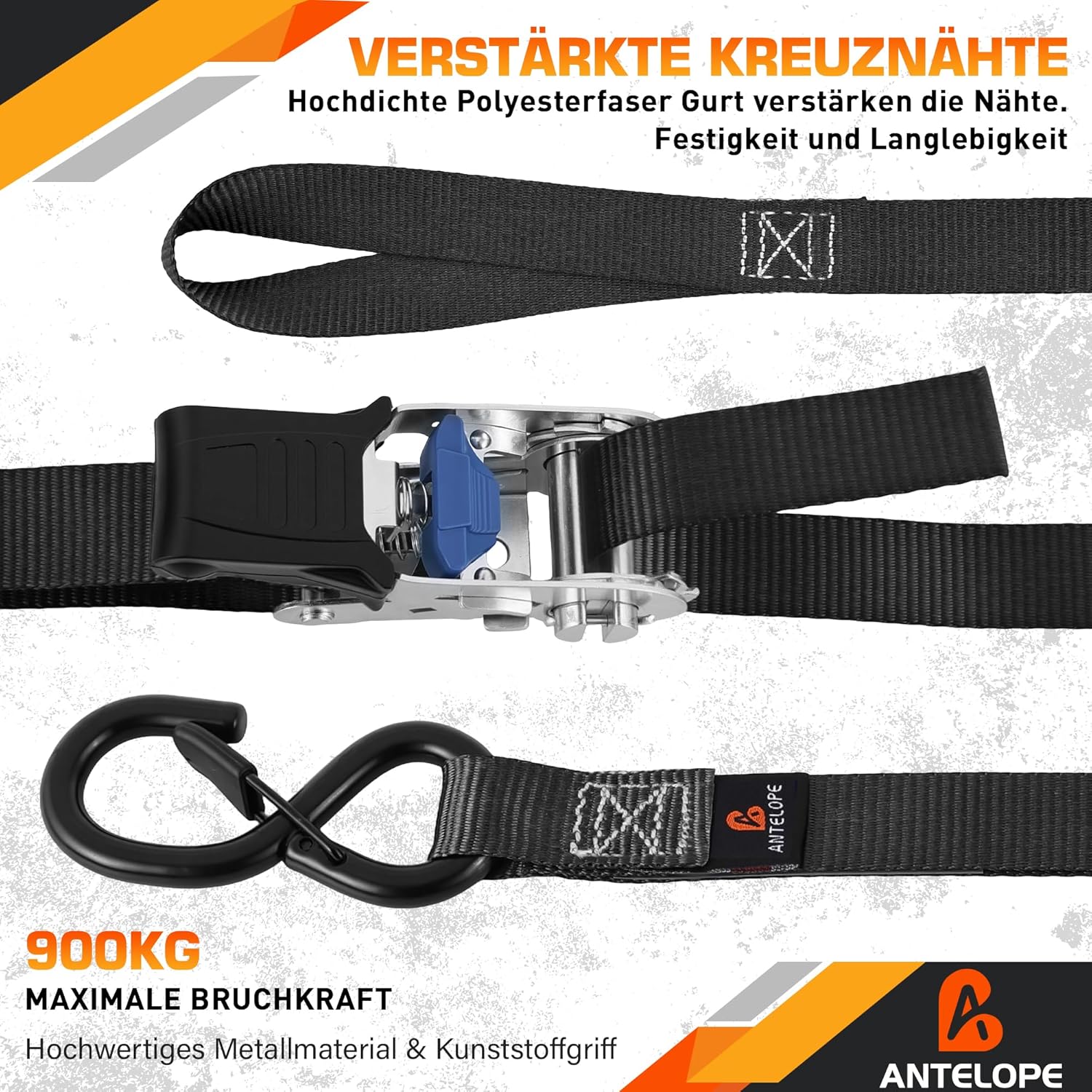 Thumbnail 5 de A ANTELOPE Spanngurte mit Ratsche 25 mm x 4 m (4 Stück) – Zurrgurte für schwere Ladung, TÜV/GS, 900 kg Bruchfestigkeit