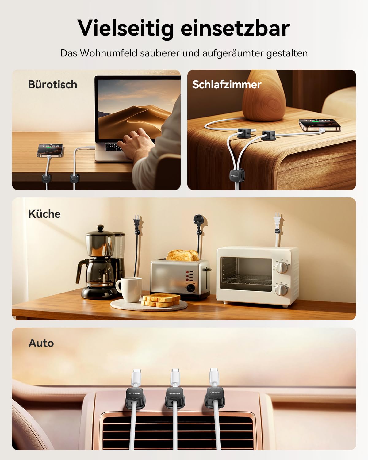 Detalle de Rocoren selbstklebende Kabelhalter mit Magnet – Kabelclips-Organizer (12 Stück) für Schreibtisch & Büro