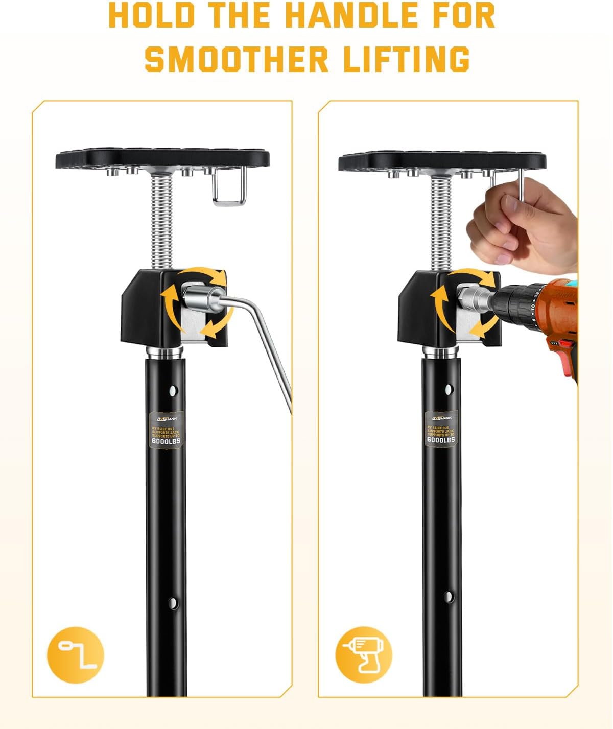 Detalle de RVSHARK RV Slide Out Support Jacks Set of 2 (6000lbs Heavy-Duty), Adjustable 20"–49" With Drill or Handle