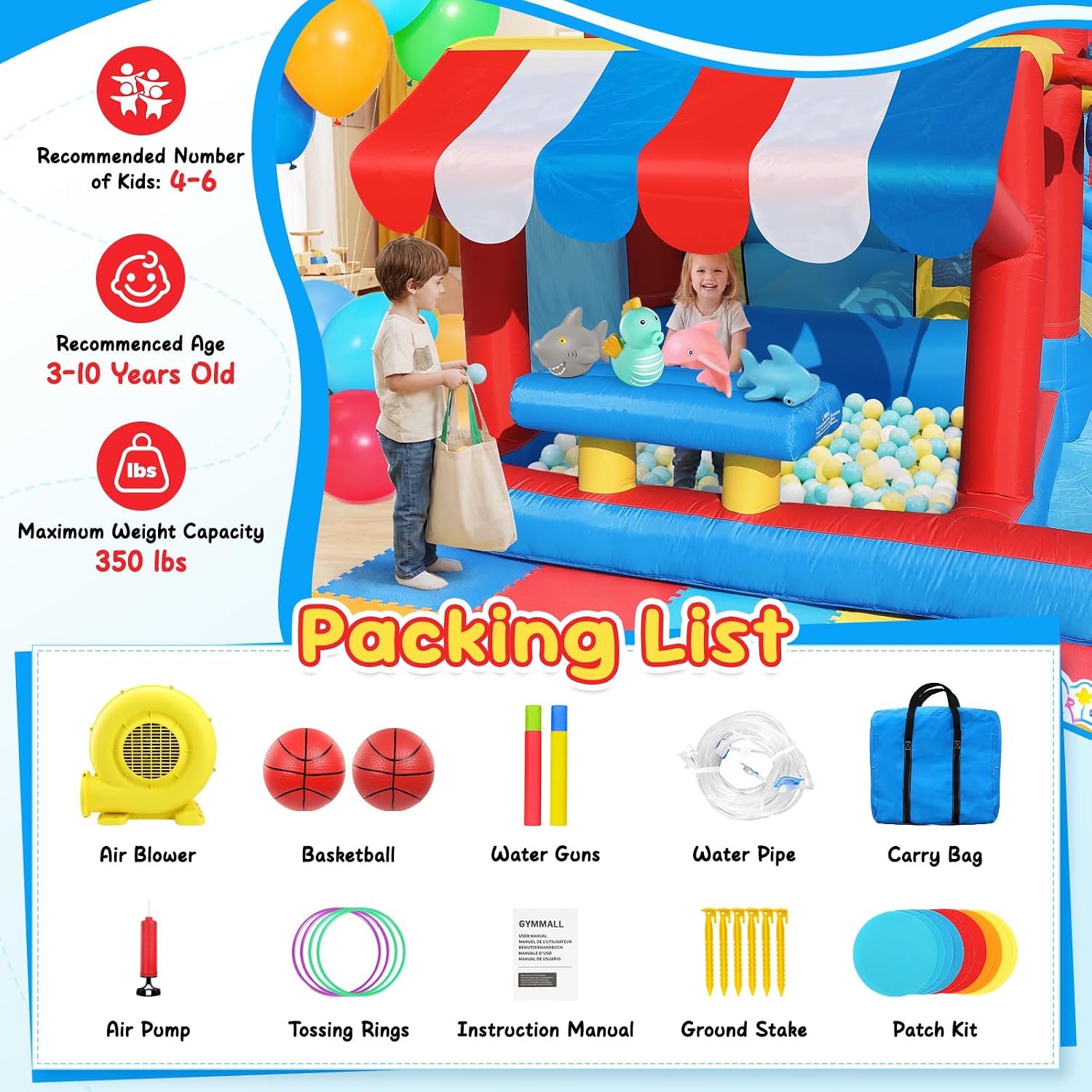 Thumbnail 6 de GYMMALL Inflatable 10-in-1 Water Slide Bounce House with 550 W Blower