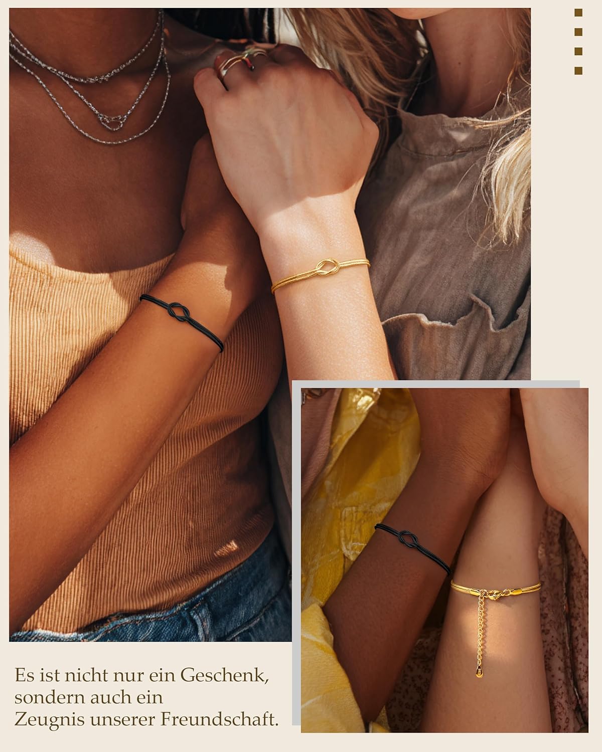Thumbnail 2 de 2er-Set Freundschaftsarmbänder aus 925 Silber & 14K Knoten-Design – verstellbar als Geschenk für Paare und Freunde