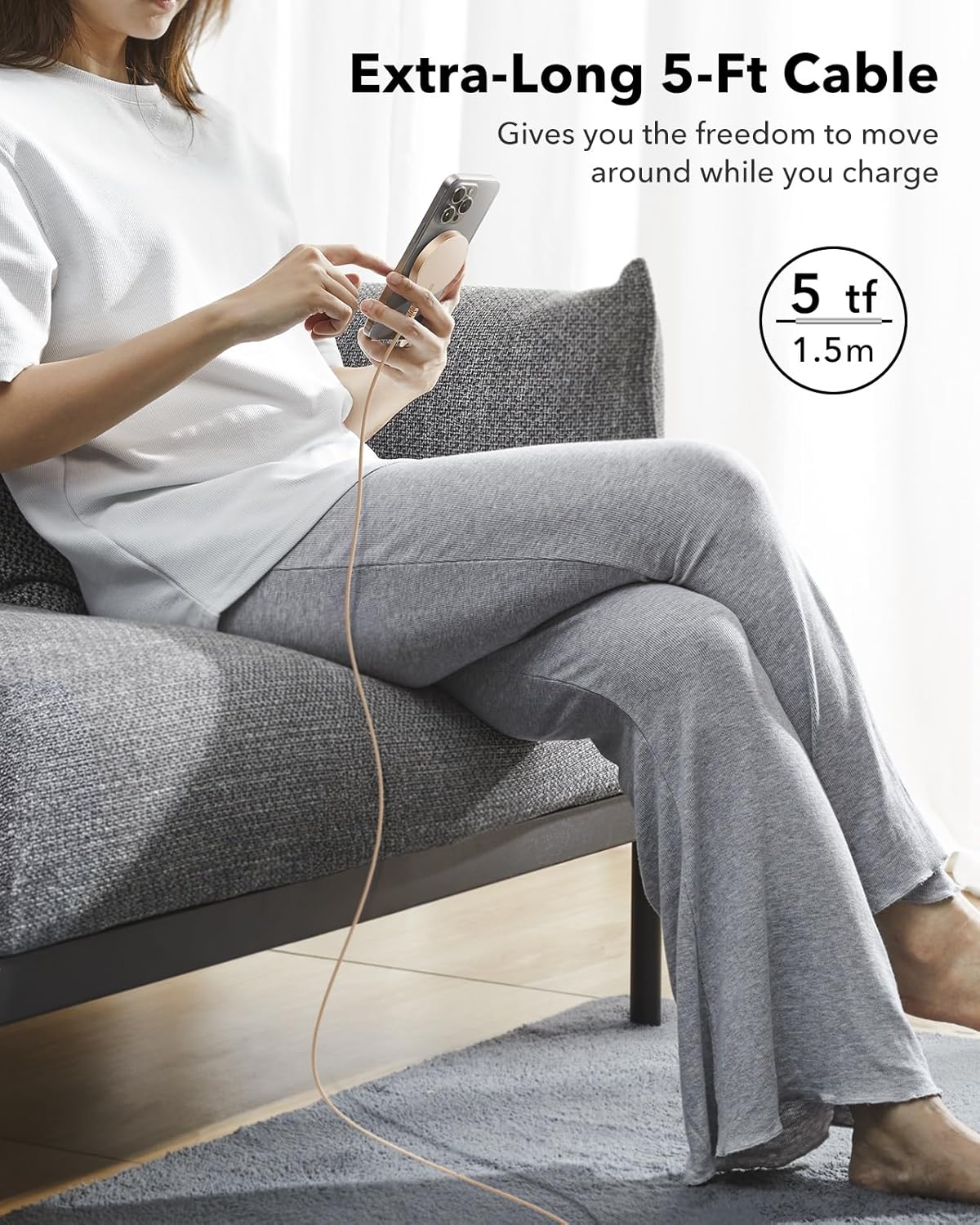 Thumbnail 6 de ESR MagSafe Wireless Charger mit langem Kabel: Kompatibilität für iPhone 17/16/15/14/13 und AirPods 2–4 Pro