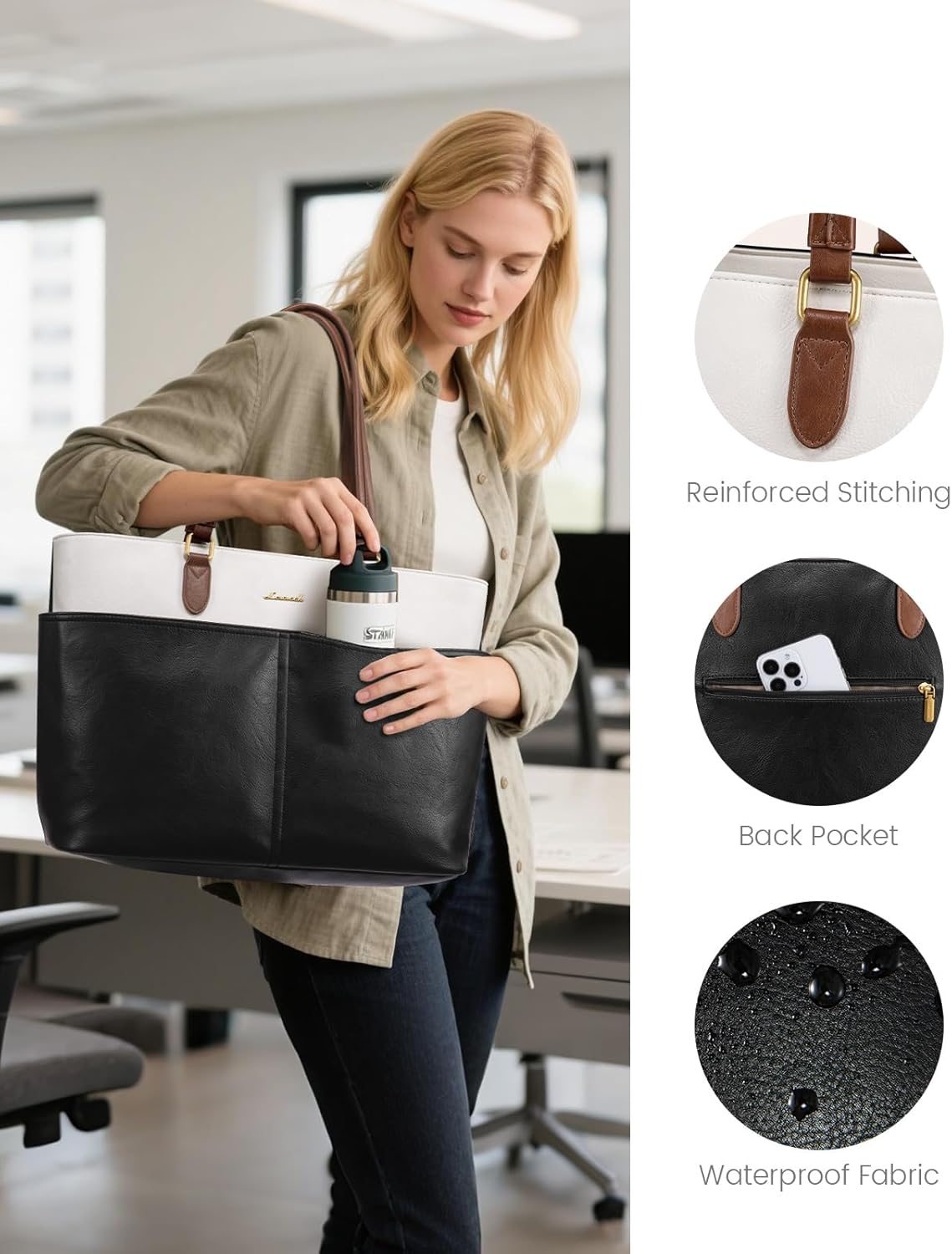 Detalle 2 de LOVEVOOK Laptop Handbags for Women: Large Tote with 11 Pockets and Vegan Leather