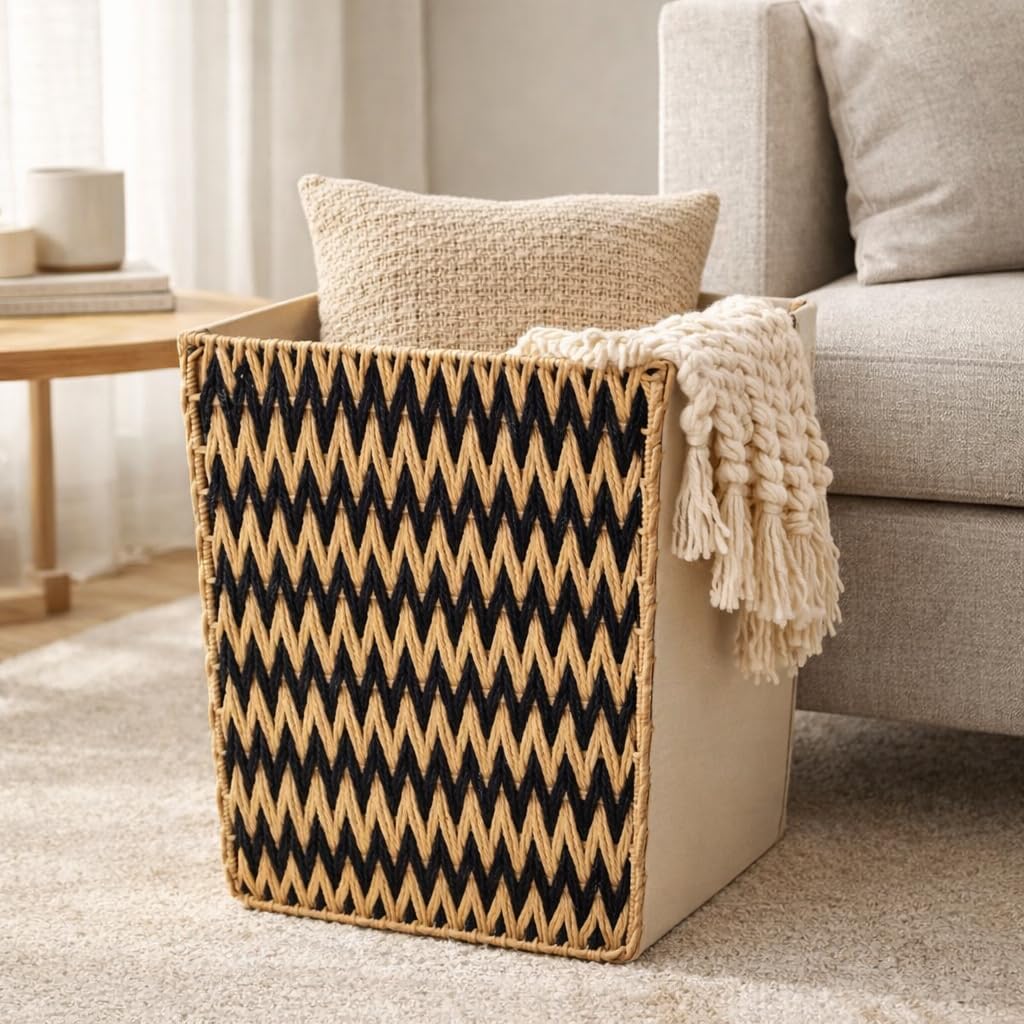 Detalle de Urban Nest Large Woven Storage Basket 75L — Foldable Cotton Rope with Handles