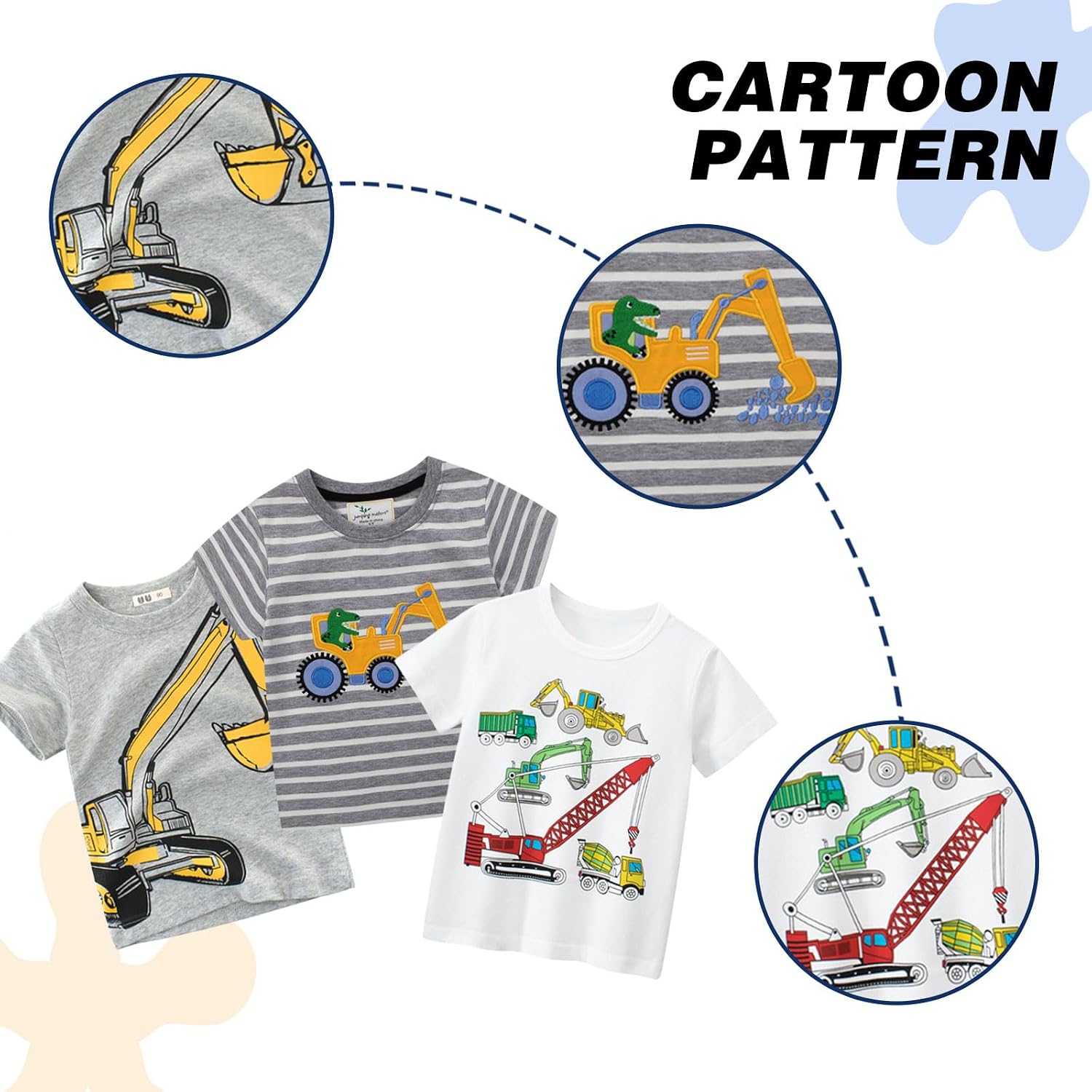 Thumbnail 3 de Kinder T-Shirt Jungen Kurzarm „Cartoon Bagger“ im 3er-Pack (2–7 Jahre) – Baumwolle & atmungsaktiv