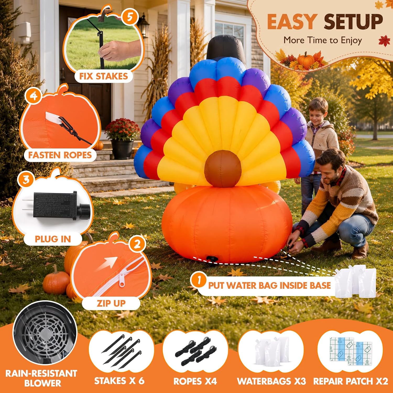 Detalle 2 de Thanksgiving Inflatable Turkey Decoration, 6.5 ft