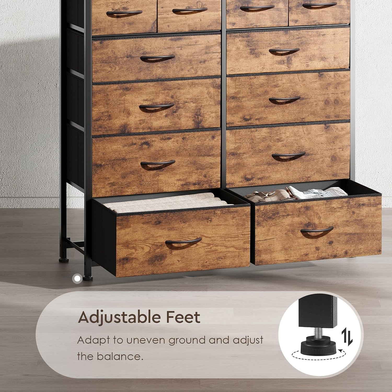 Thumbnail 6 de YeTom 12-Drawer Dresser, Brown Fabric Bins, 100 cm Wide