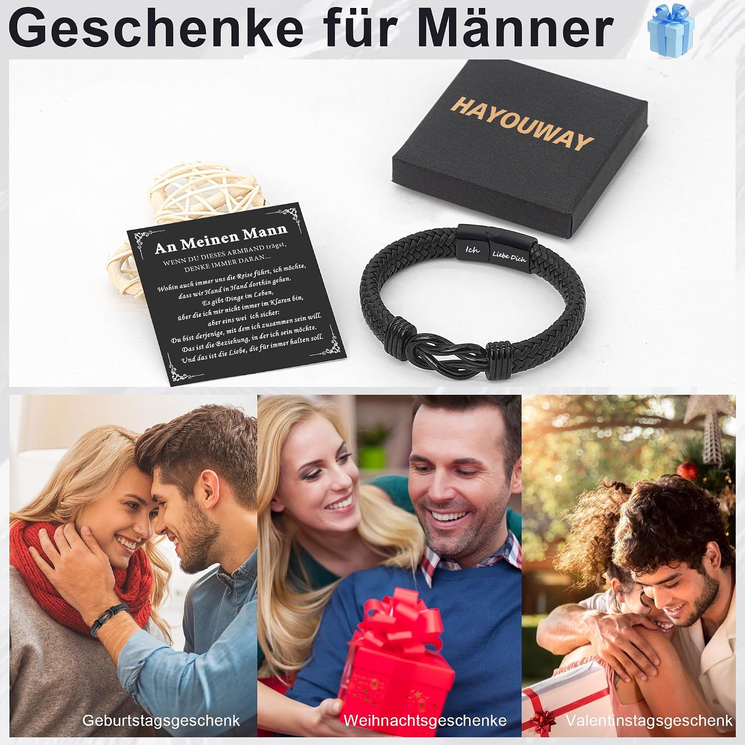 Thumbnail 6 de HAYOUWAY Lederarmband Herren 21,5 cm đ§đ€đ§