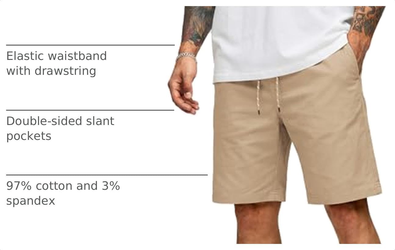 Detalle de COOFANDY Men's Casual Cotton Drawstring 9-Inch Chino Shorts