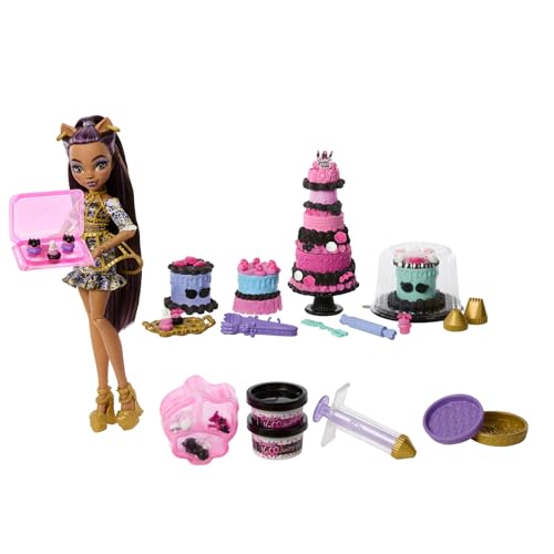 Detalle de Monster High Cumplespantos Kit de pastelería con muñeca Clawdeen Wolf (JBG78), set de decoración para pasteles