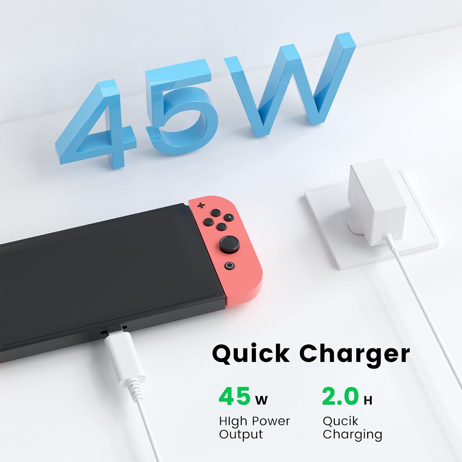 Detalle 2 de 45W Charger for S-witch / S-witch OLED / Switch Lite with 2-Hour Fast Charge and 10ft USB‑C Cable