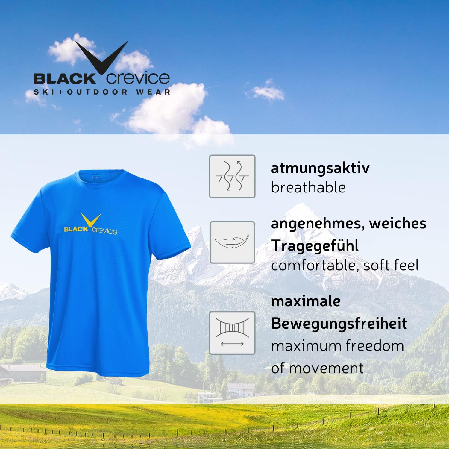 Detalle de Black Crevice T-Shirt Uomo Funzionale: maglietta sportiva traspirante per fitness e tempo libero