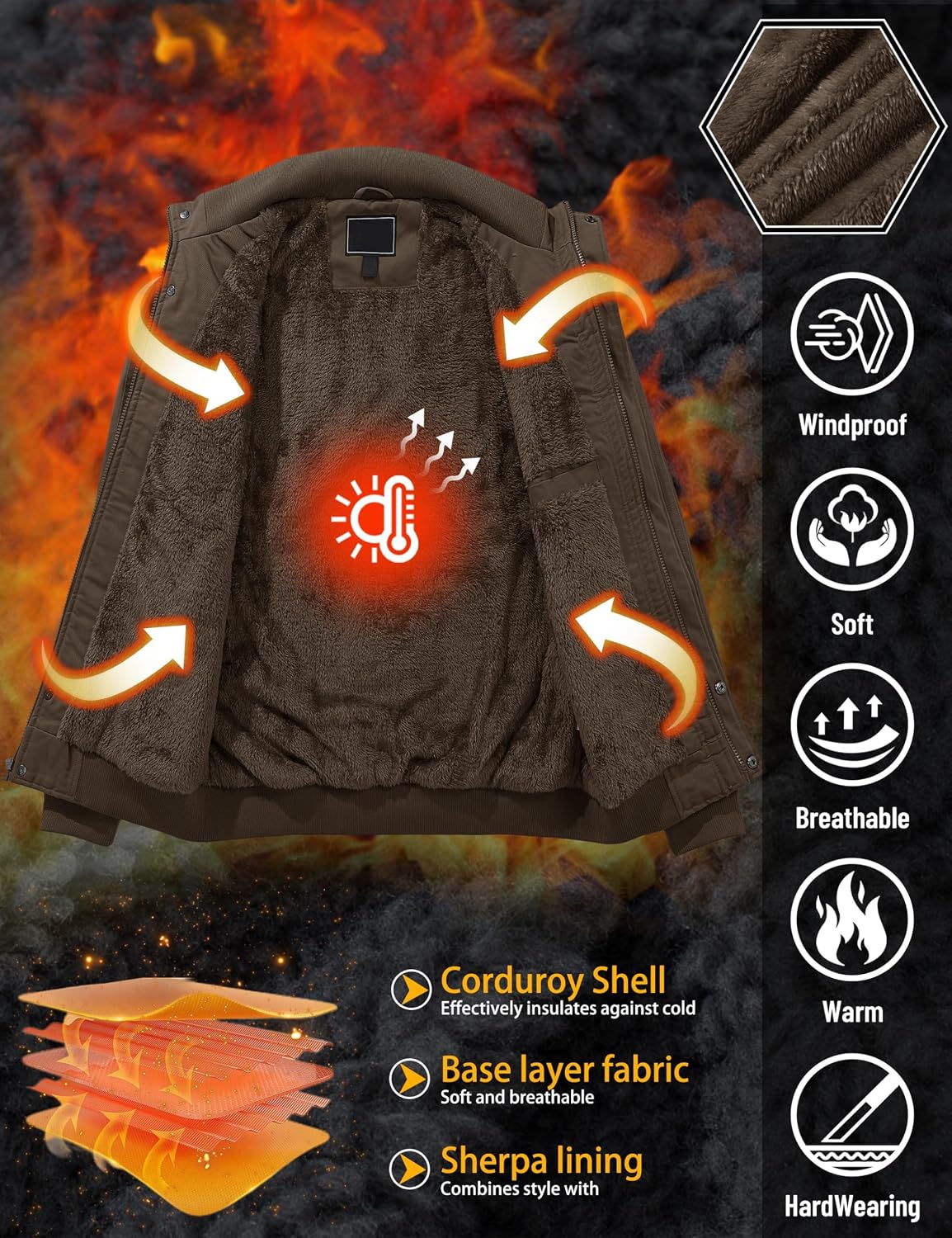 Detalle 2 de TACVASEN Herren Fleecejacke 7 Taschen