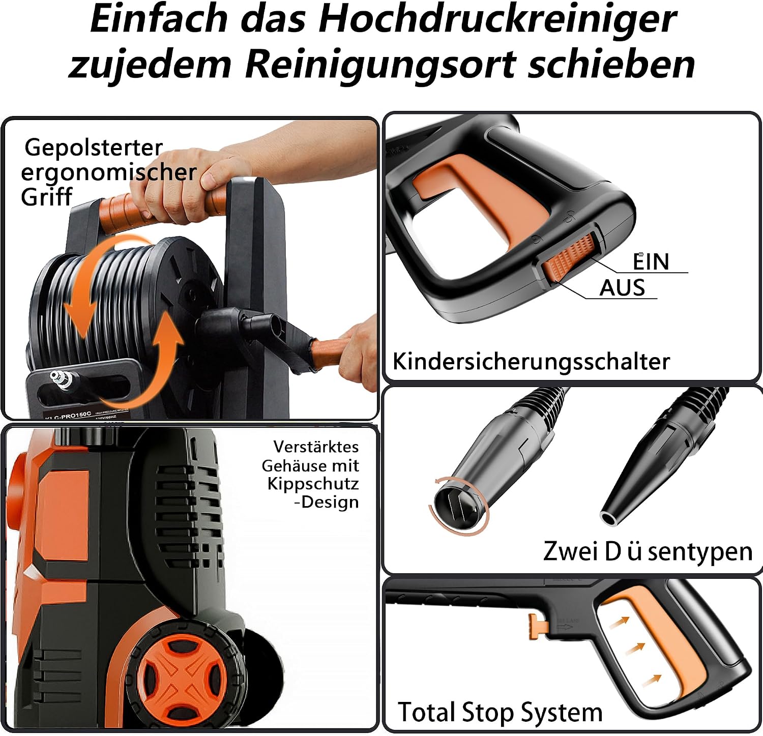Detalle de Hochdruckreiniger Touchscreen – 8-stufig, 200 bar, 6-in-1-Düse, Schaumkanone, 60 m²/h