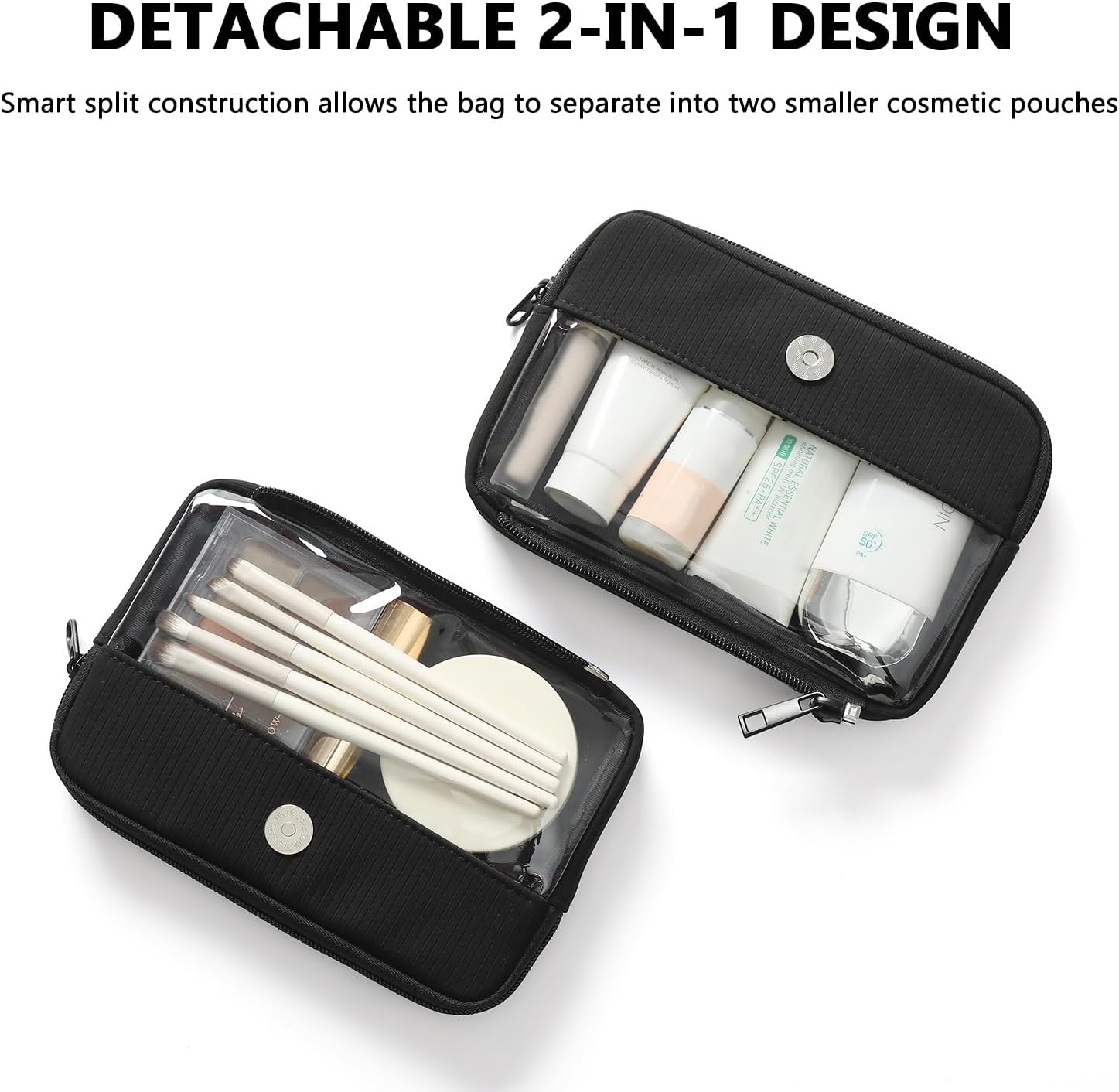 Thumbnail 3 de SEPWIK Travel Makeup Bag: Clear Waterproof PVC 2-in-1 Detachable Toiletry Organizer
