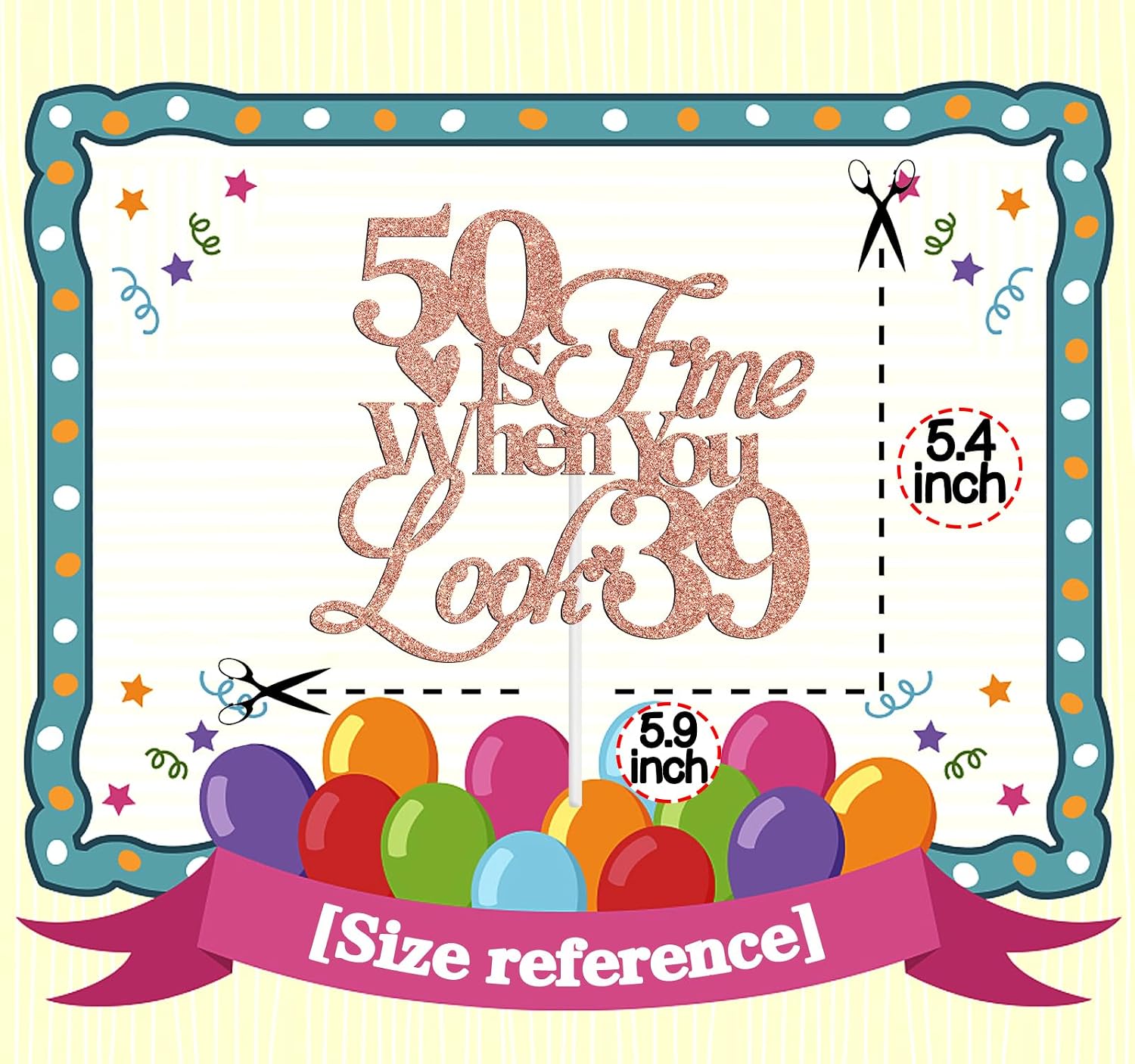 Detalle de NARLOPI I-0348 50th Birthday Cake Topper, Glitter Card Paper, 4-Inch Wide