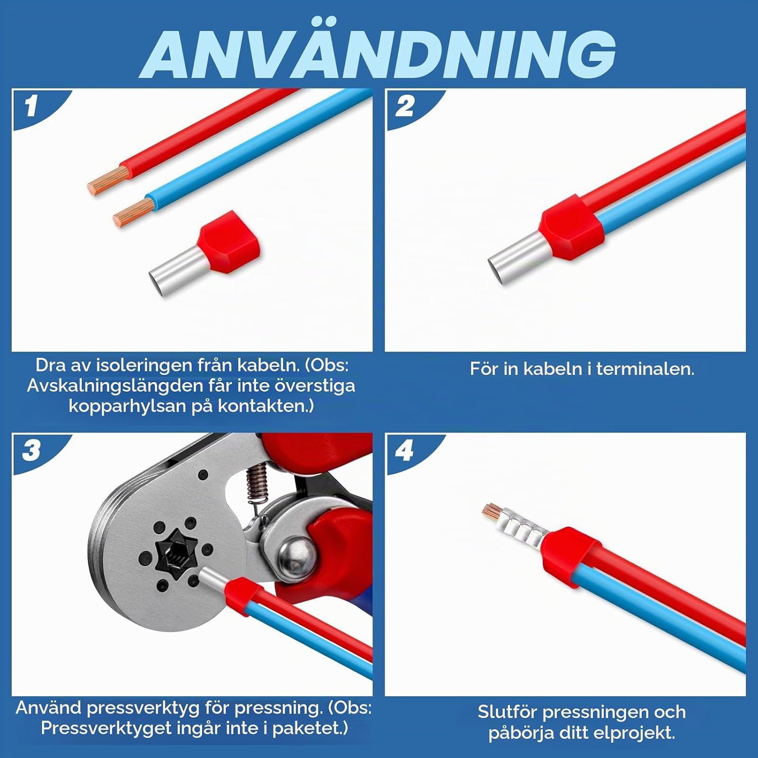 Detalle de Hanibos E7031 tvillingändhylsor 10 mm², 14 mm, röda och isolerade