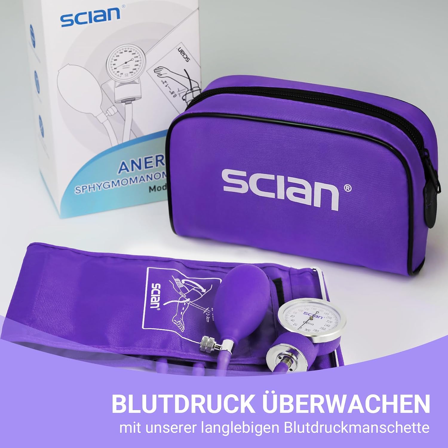 Detalle de SCIAn Blutdruckmessgerät Manuelle mit europäischer Manschette 22–42 cm – D-Ring, Tragetasche, für Krankenpfleger, Ärzte, Senioren