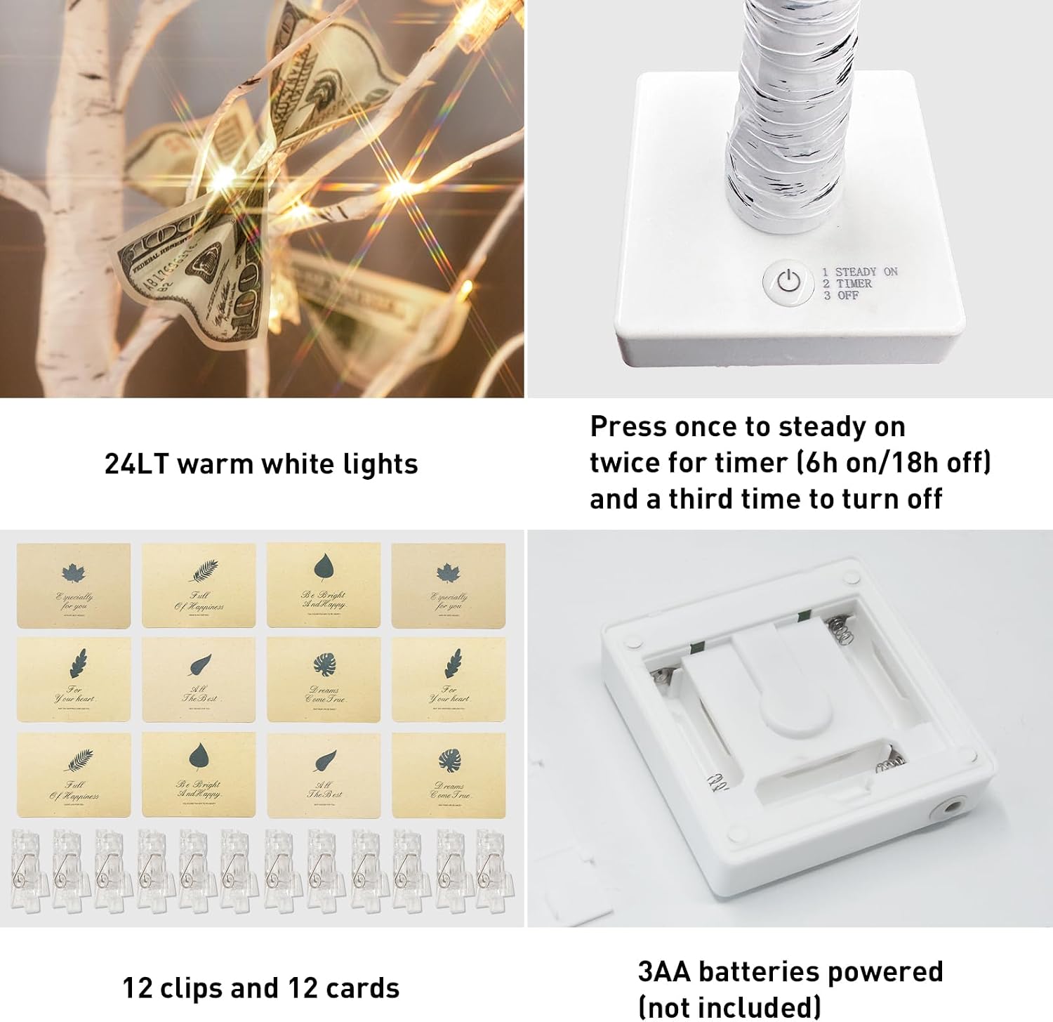 Detalle 1 de PEIDUO Set of 2 Money Trees, 22-Inch White Gift Holders with Warm LEDs