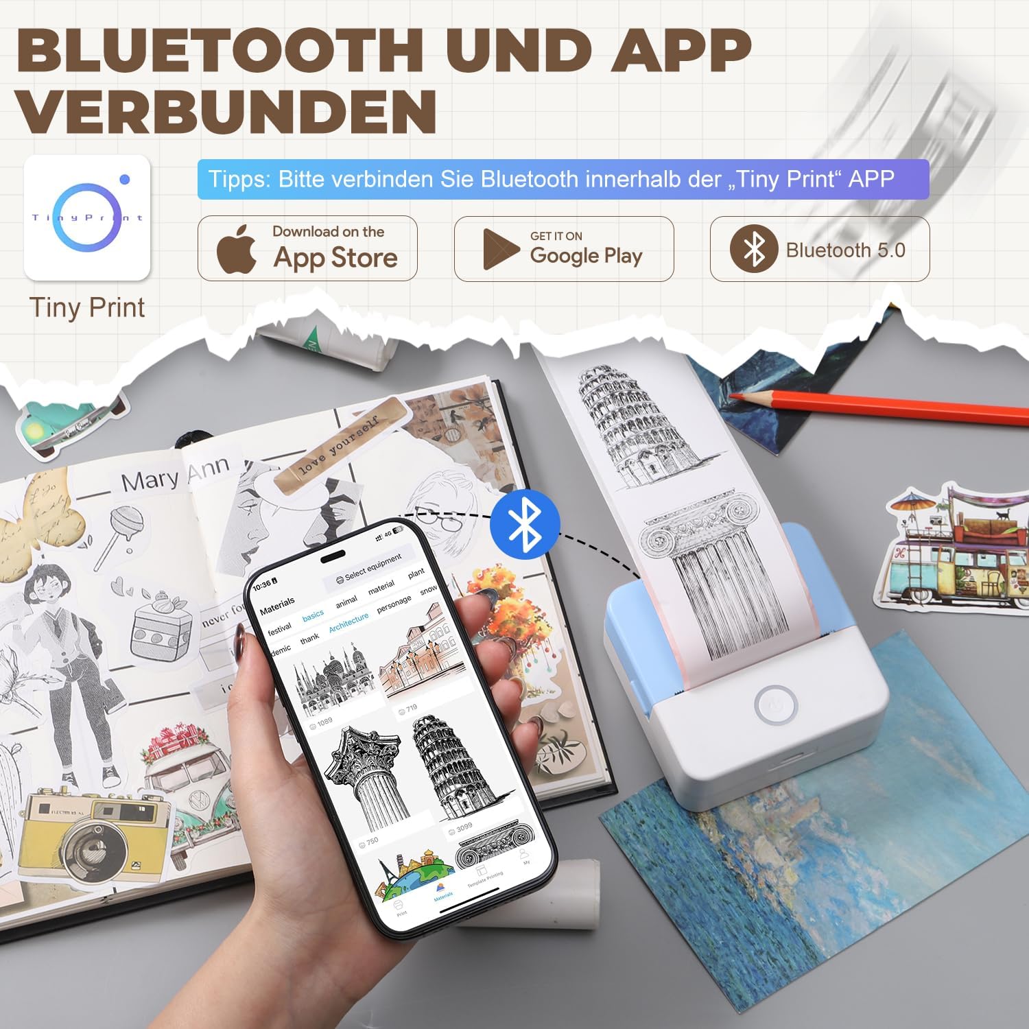 Detalle 2 de PRAOAHEI Mini Drucker 1200 mAh đš
