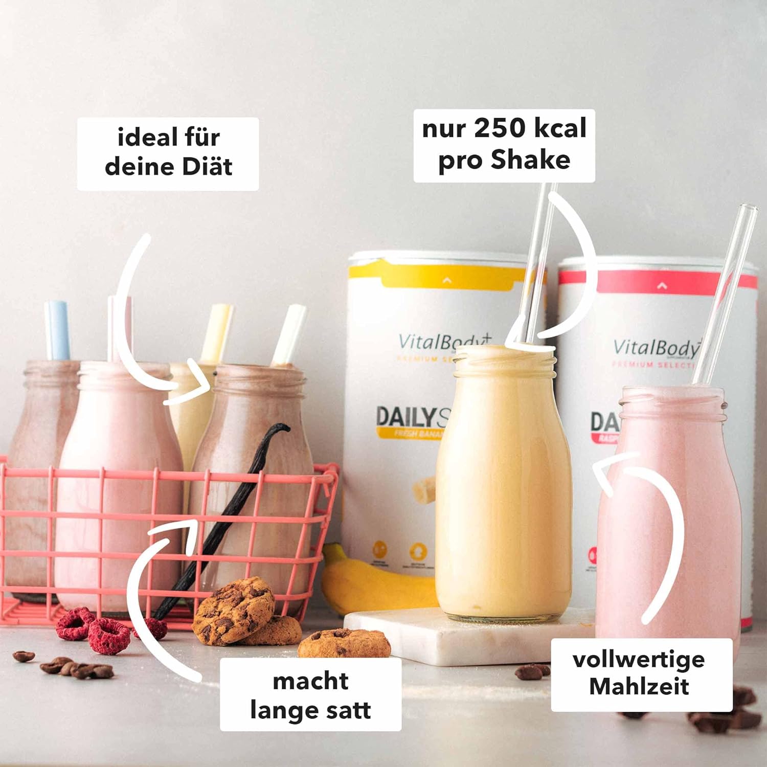 Thumbnail 2 de VitalBodyPLUS DailyShake Double Chocolate (450 g) – kalorienarmer Mahlzeitenersatz zum Abnehmen