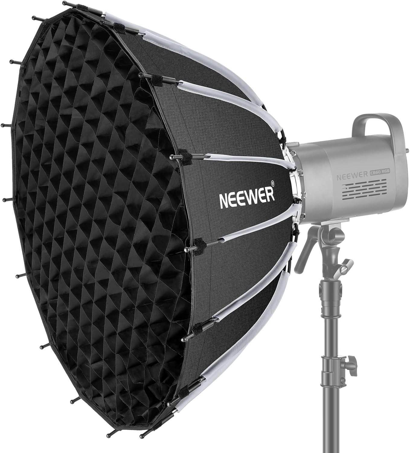 NEEWER Softbox parabolico 65 cm con attacco Bowens, diffusori e griglia a nido d’ape
