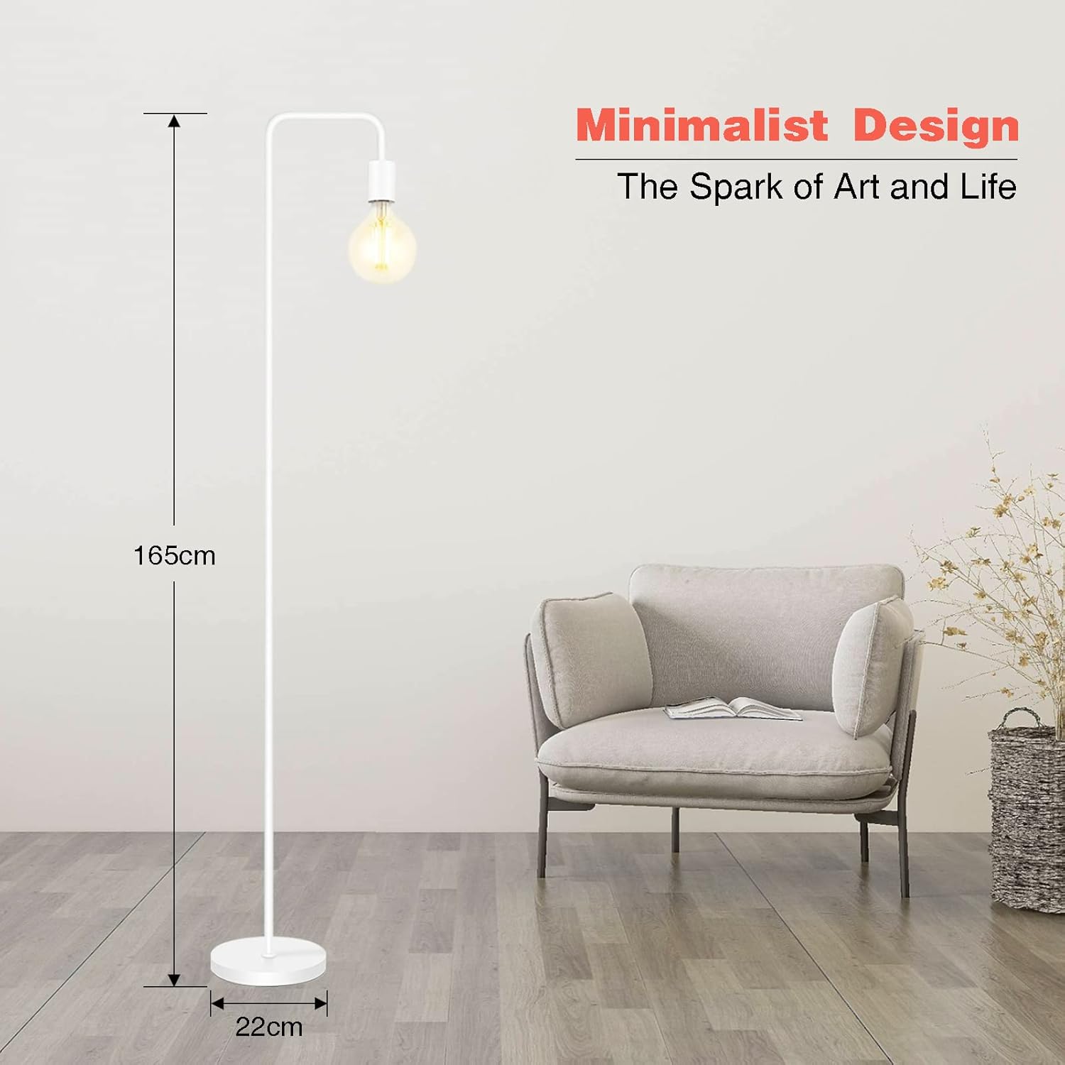 Thumbnail 3 de BBHome Retro Stehlampe Gebogen – Minimalistische Metall-Stehlampe mit Fußschalter, 165 cm, E27, Weiß