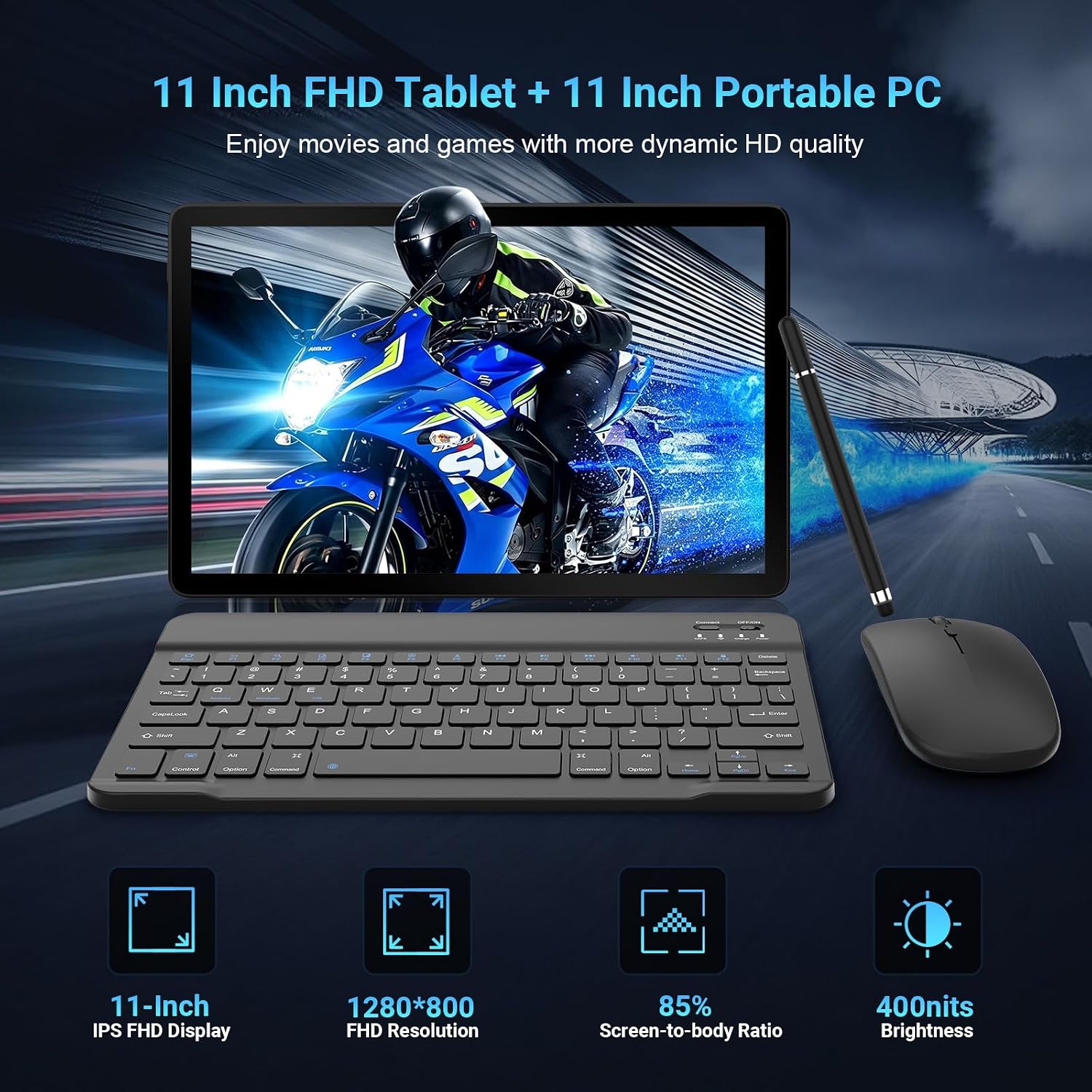 Detalle de Gleeso Tablet 11 Inch with Keyboard – Android 16, Gemini AI, 36GB RAM, 2TB Expandable