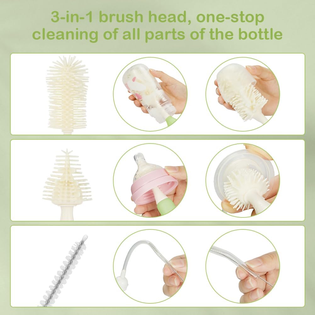 Detalle 2 de Vicloon Press-to-Foam Baby Bottle Brush Set: 3‑in‑1 Silicone Cleaning for Bottles, Nipples and Straws