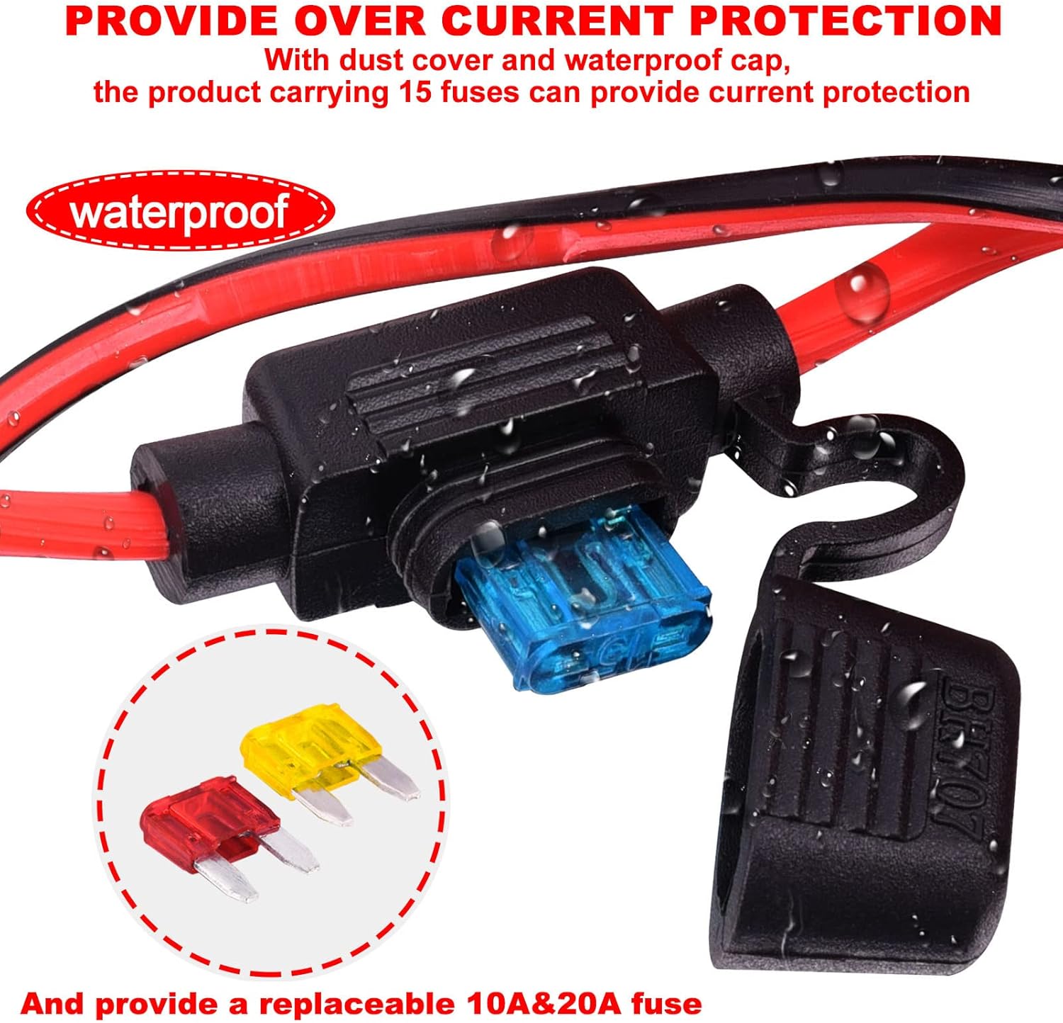 Thumbnail 1 de Leehitech 3m 12V/24V Female Car Cigarette Lighter Socket to Battery Crocodile Clips with 15A Fuse