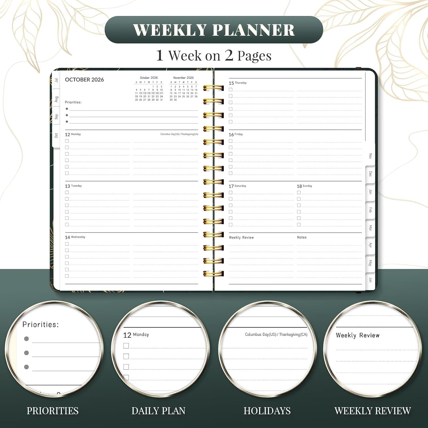 Detalle de Lonely Oak 2026-2027 A5 Academic Planner, Black Gold, Daily, Weekly and Monthly