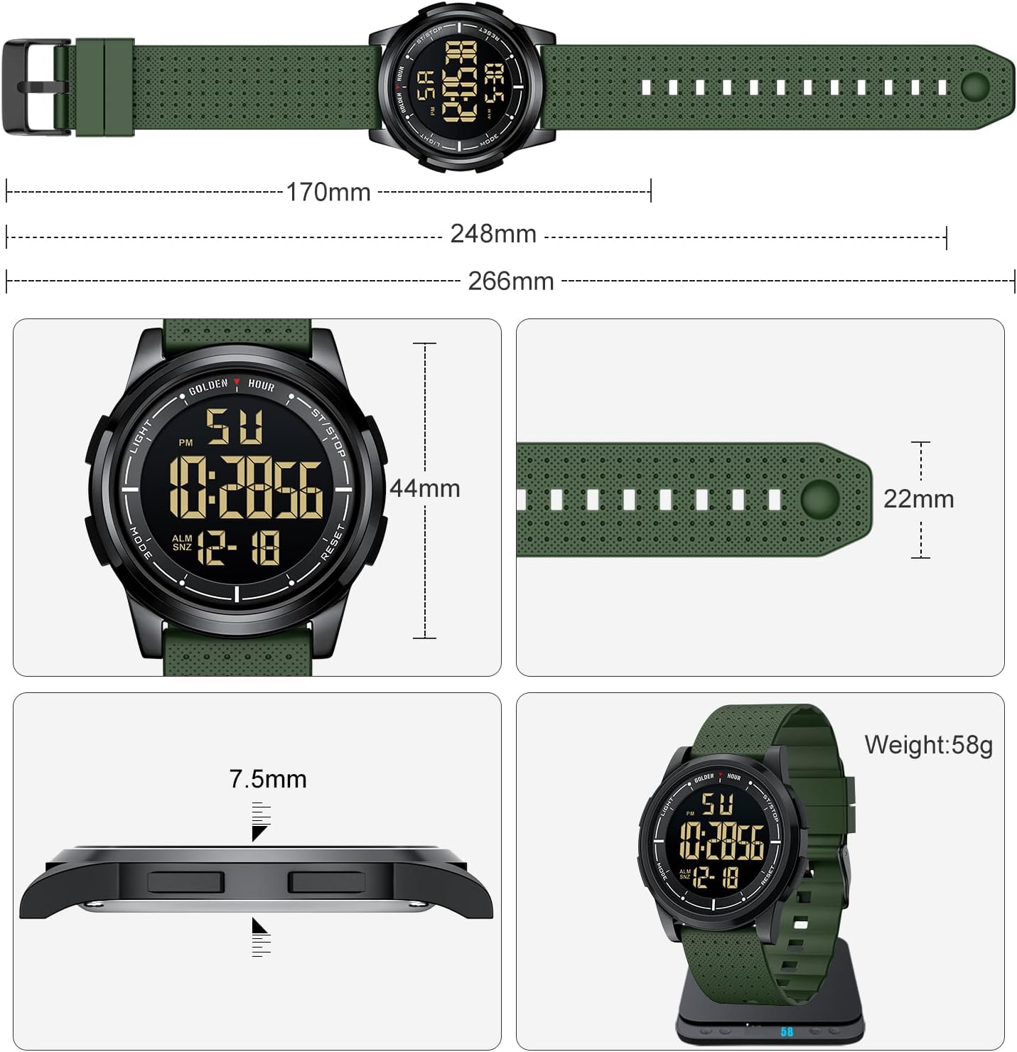 Detalle de GOLDEN HOUR Ultra-Thin Waterproof Digital Sports Watch with Wide-Angle Display