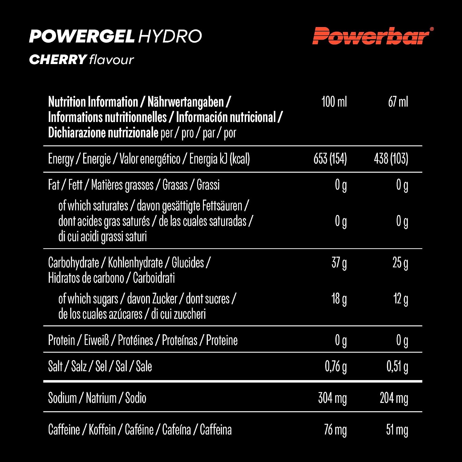 Detalle de PowerGel Hydro Cherry (24 x 67ml): High Carb Energy Gel with Sodium – 51mg Caffeine
