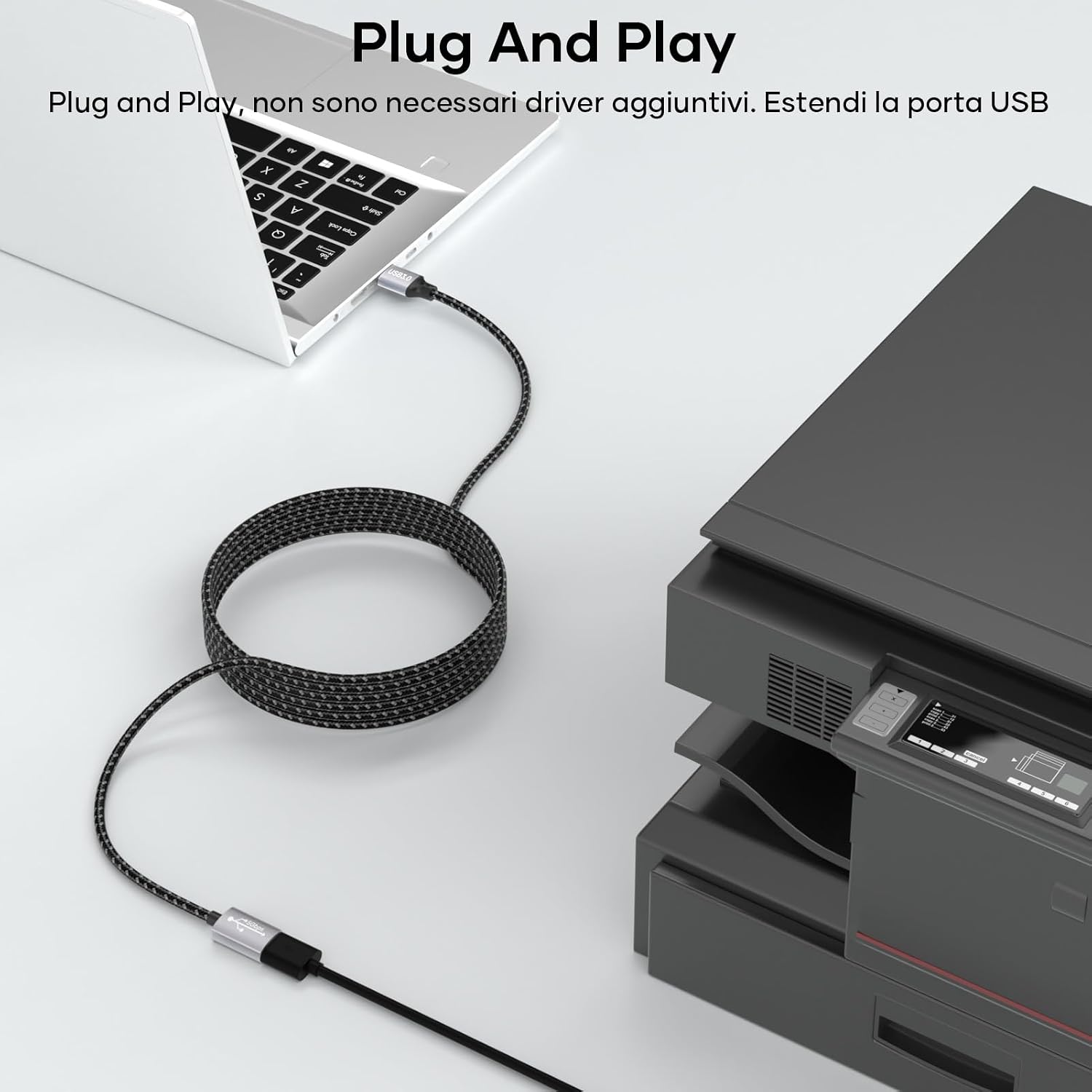 Detalle de Cavo di Prolunga USB 3.0 5m: estensione affidabile per tastiere, stampanti, e dispositivi USB