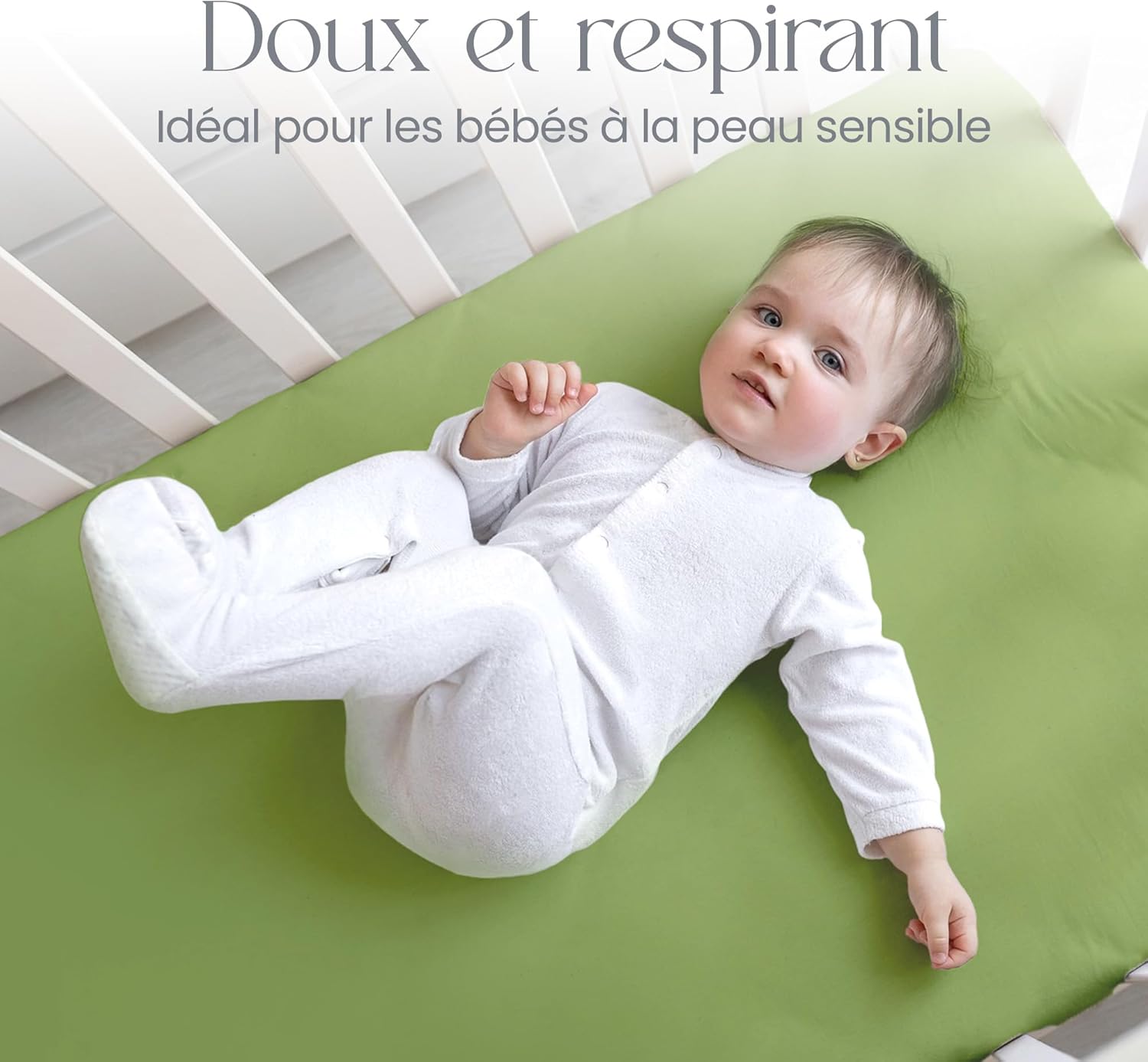 Thumbnail 5 de Drap Housse Comfier Sleep 70x140 Bebe – Lot de 2 en coton naturel 100% (Vert)