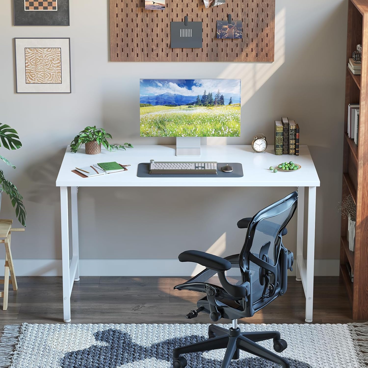 Thumbnail 1 de Grandder 120 cm Computer Desk – White, Simple Modern Home Office Desk with Adjustable Feet