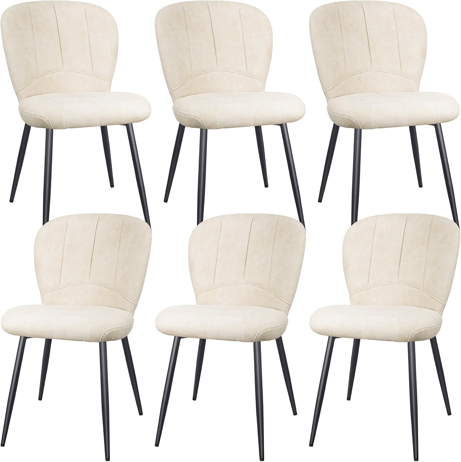 ANVOFONG Sedia da Pranzo Imbottita in velluto Beige – Set di 6, struttura in ferro robusto
