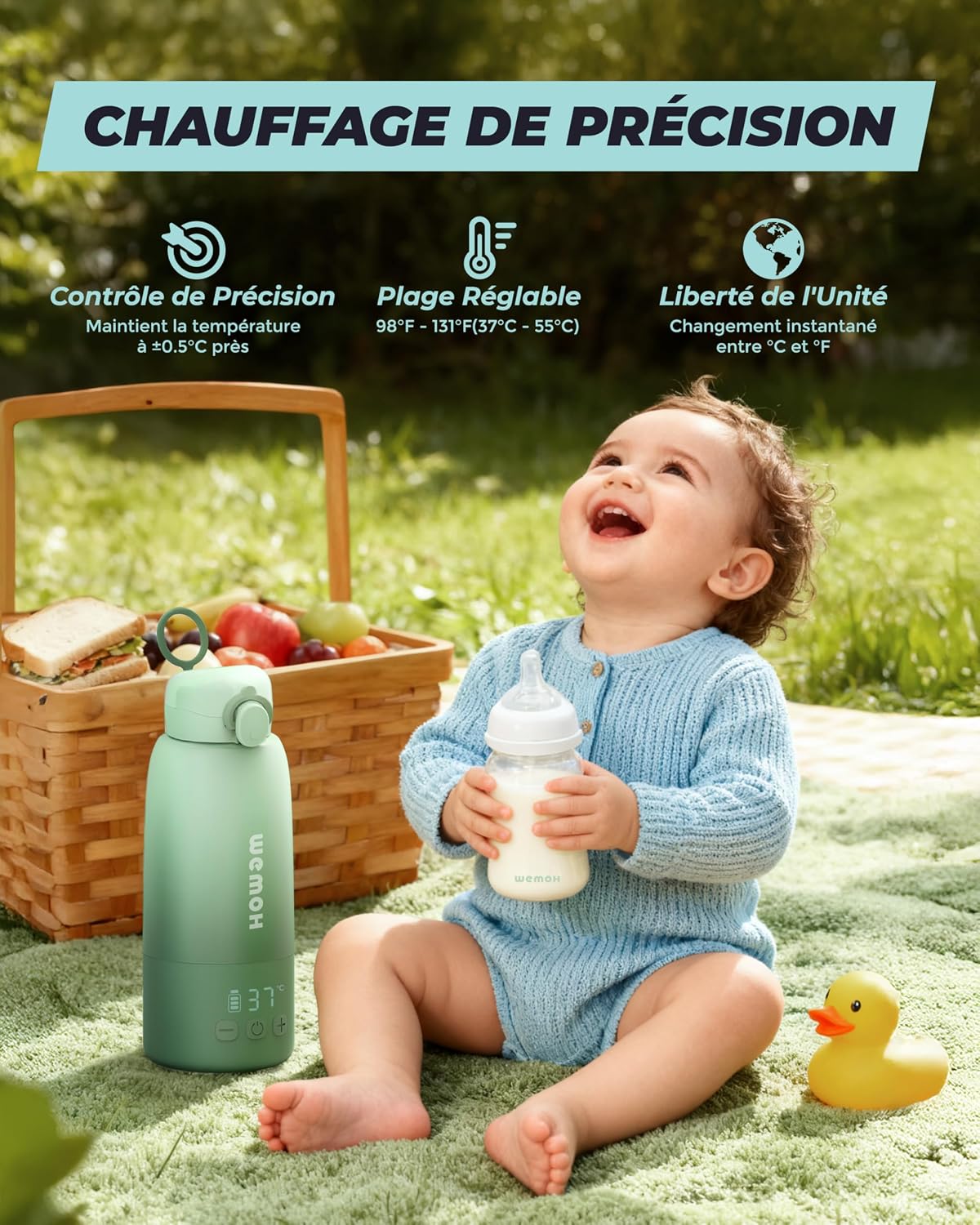 Thumbnail 4 de Chauffe-biberon portable Wemoh avec auto-nettoyage et contrôle de température précis – 60 ml en 2 min, 8 chauffages par charge (450 ml)