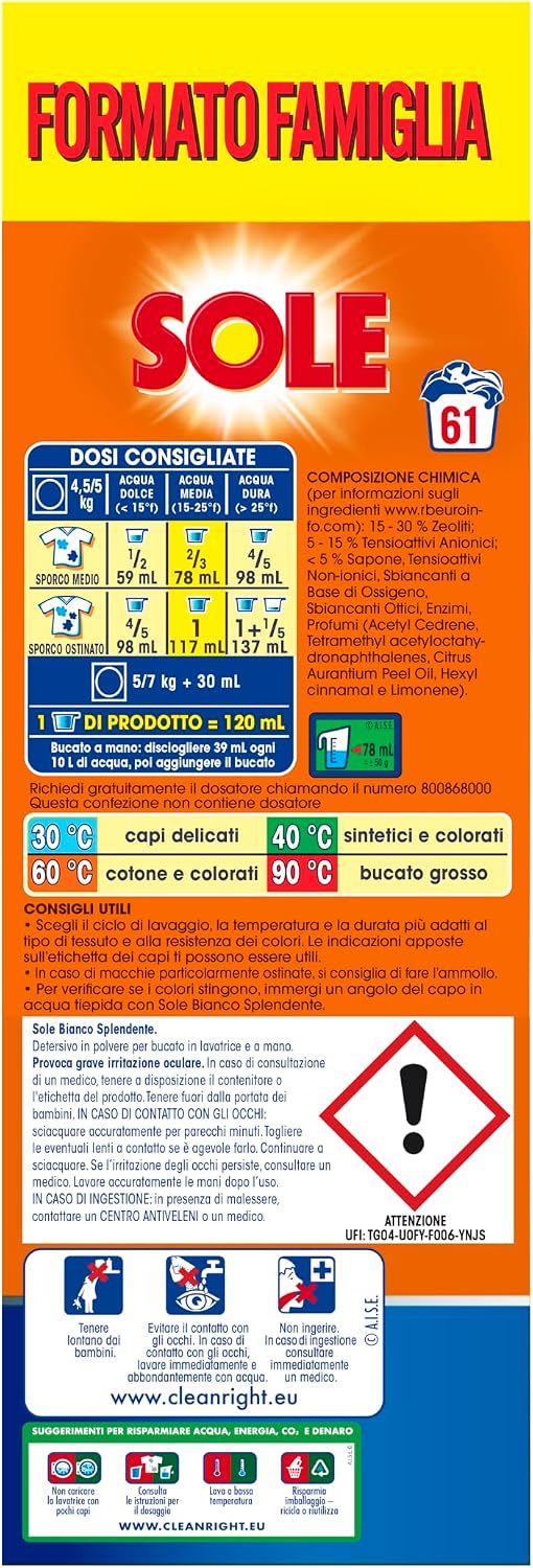 Thumbnail 2 de Sole Detersivo Lavatrice in Polvere Bianco Splendente – confezione da 3,05 Kg (61 misurini)