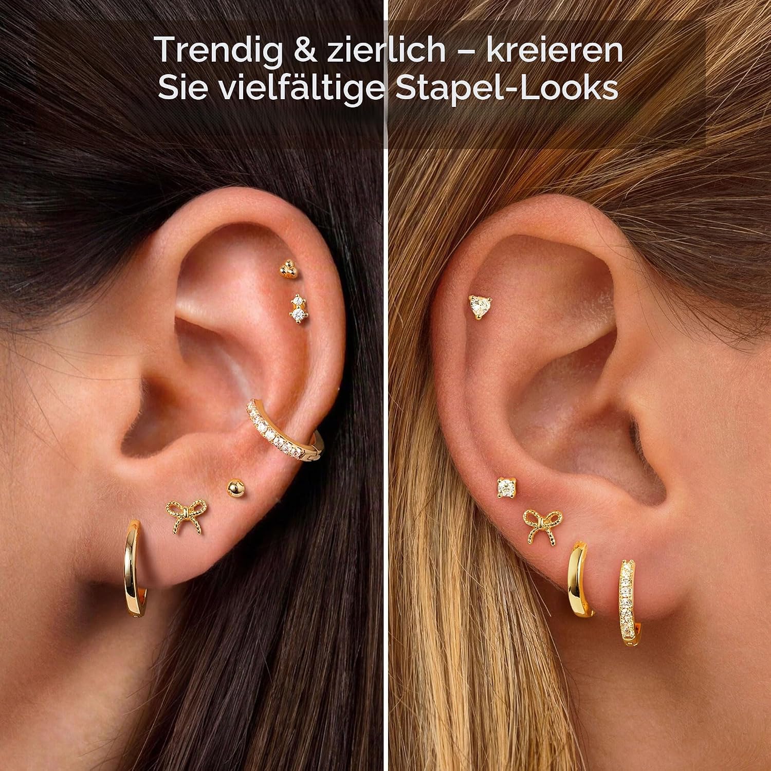 Detalle 2 de TINGN 14 Karat Vergoldete Ohrschmuck-Set aus Chirurgenstahl – 6 Paar Flache Steckern & 3 Paar Creolen