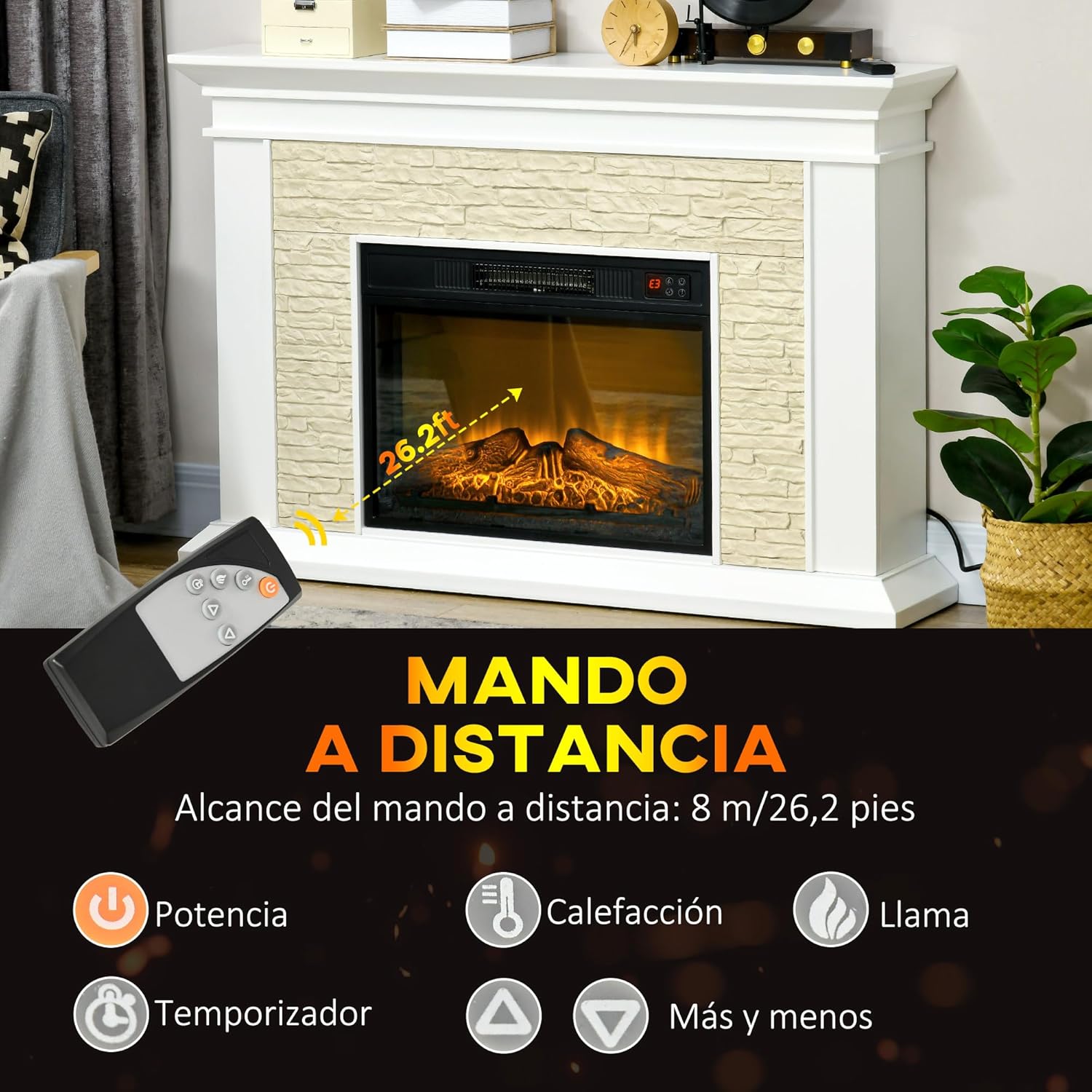 Thumbnail 4 de HOMCOM Chimenea Eléctrica 1800 W