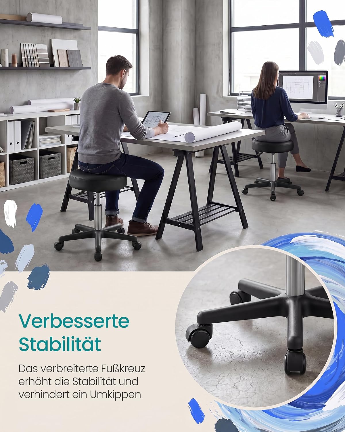 Thumbnail 6 de SONGMICS Drehhocker auf Rollen LJB61B – höhenverstellbar (46–58 cm) für Studio, Salon & Büro