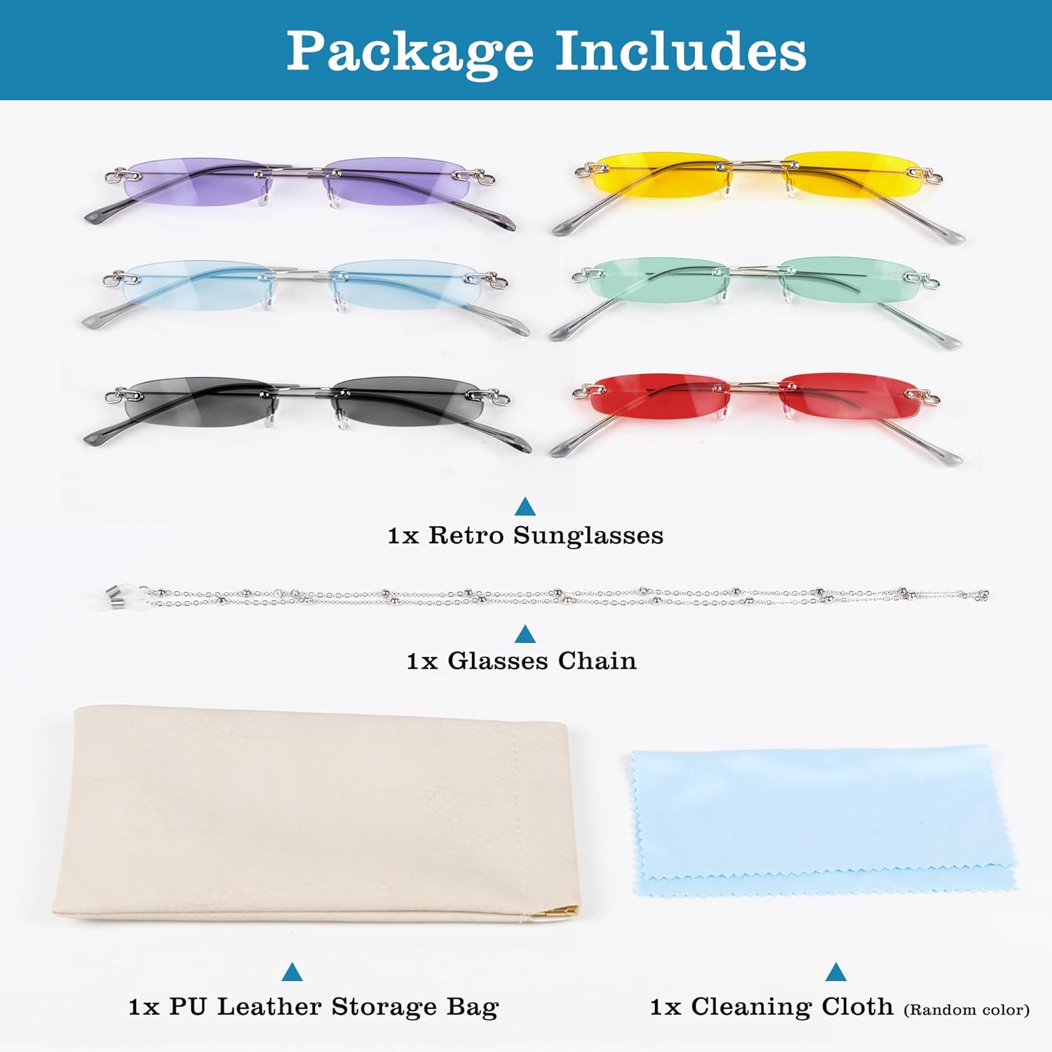 Thumbnail 4 de MEGAVOW rimless rectangle skinny sunglasses with ocean lens (small narrow fit)