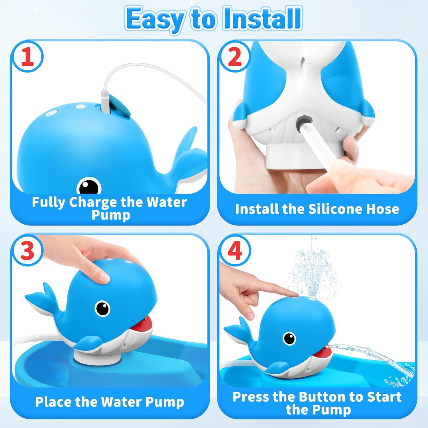 Thumbnail 4 de Infowush Water Table Pump (Whale) – No-Drill Rechargeable Water Pump for Outdoor Kids’ Water Tables, Blue