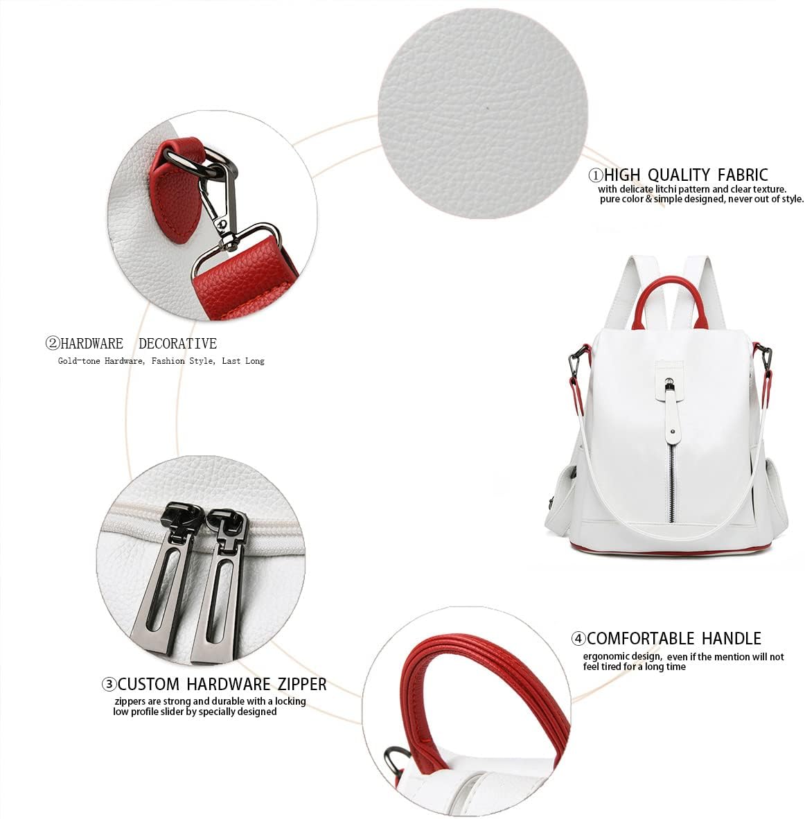 Thumbnail 5 de BUKESIYI Donna Borsa Zaino Elegante Zainetto PU Pelle Bianco IT78158