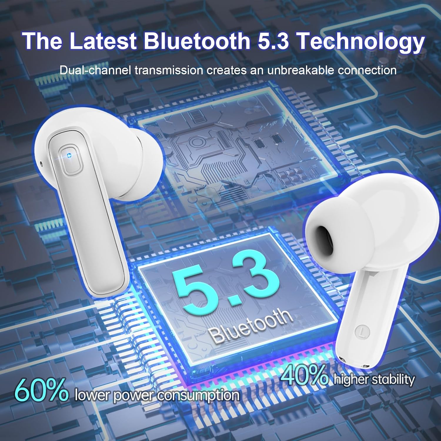 Detalle 2 de Ordtop Cuffie Bluetooth 5.3 con LED Display, IP7, 40 Ore di Riproduzione – Auricolari wireless 4 HD ENC