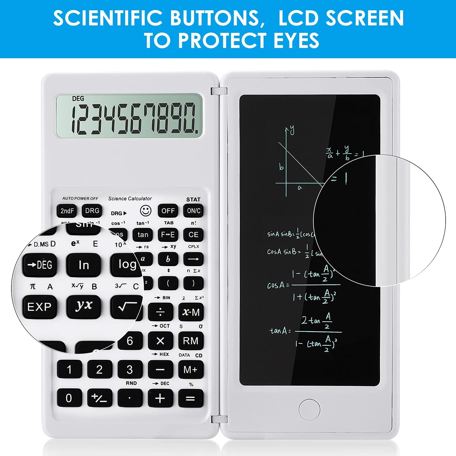 Detalle 2 de iPepul JSQ Scientific Calculator with Notepad, 10-Digit LCD, White