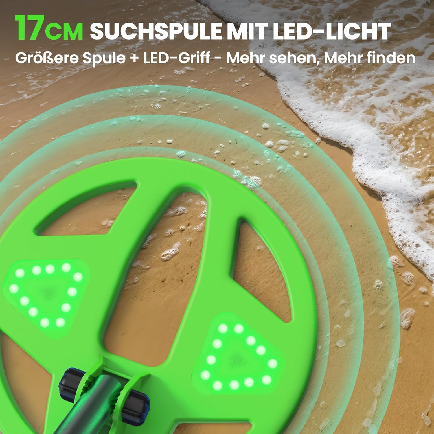 Thumbnail 2 de DR.ÖTEK Metalldetektor Kinder mit Farb-LCD und 6" Suchspule (LED) – für 3 bis 12 Jahre, grün